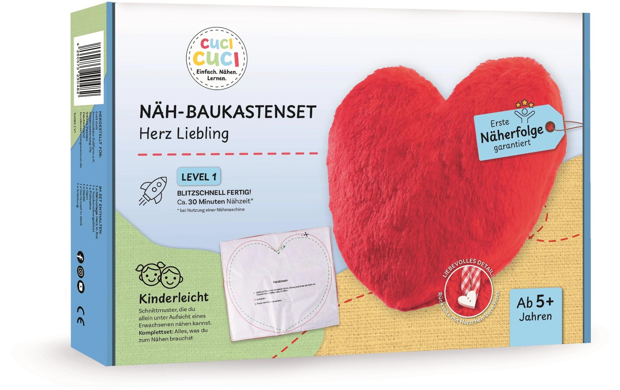 CuciCuci DIY Nähset Herz inkl. Anleitung Bastelset, All-in-One Nähvorlage, Guide
