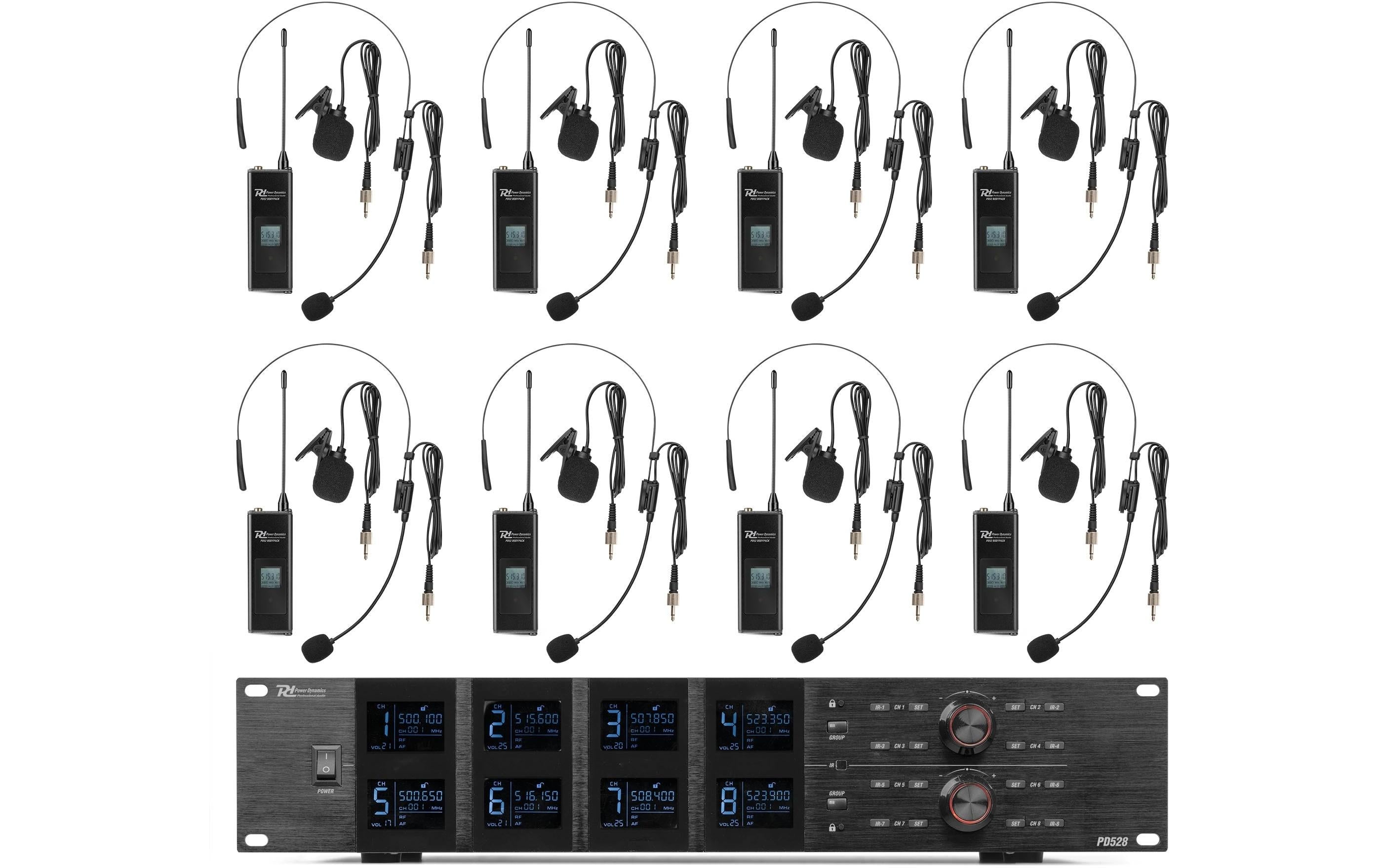 Power Dynamics PD528B Funkmikrofon Set mit 8 Bodypacks, 100Ch,