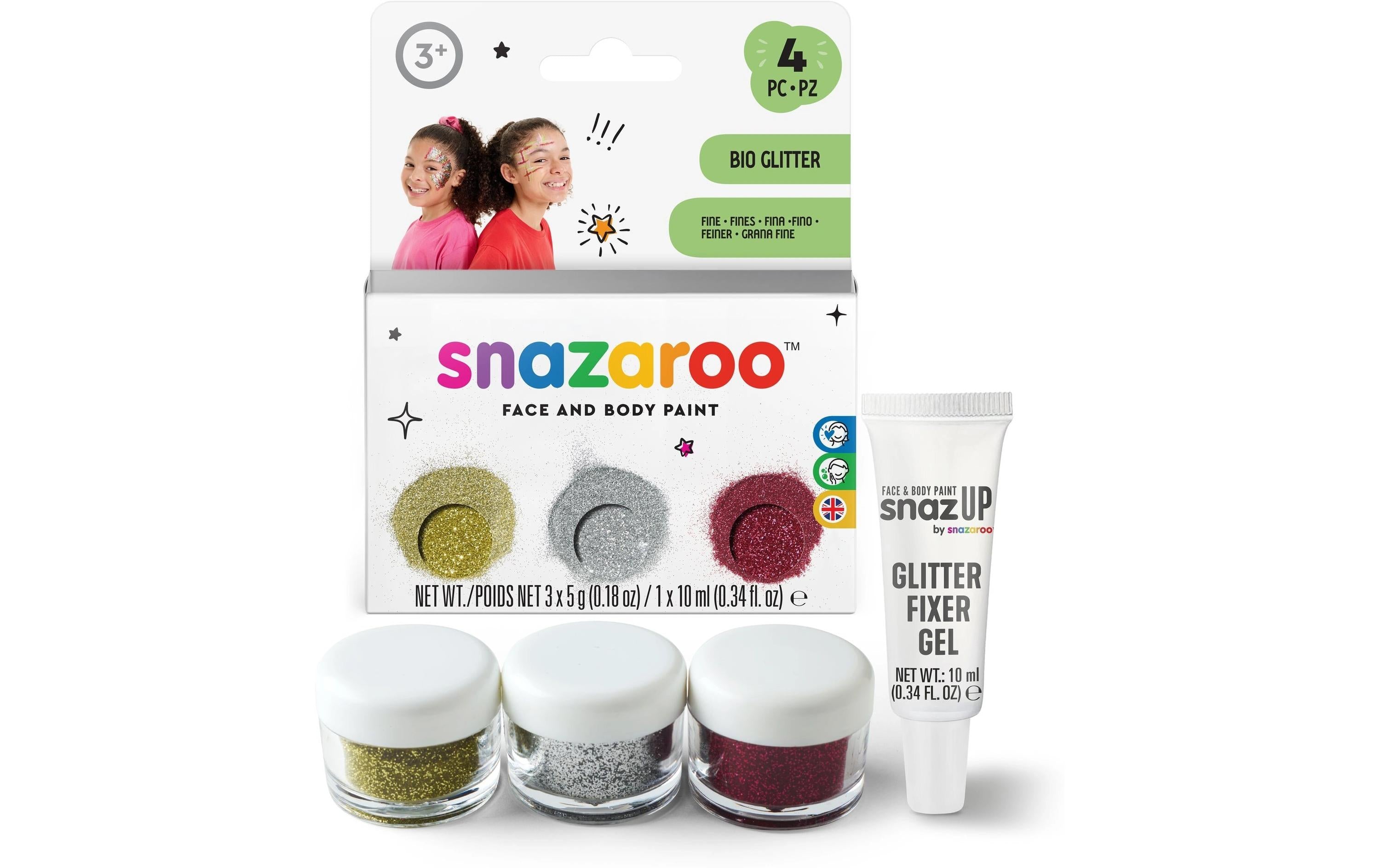 Snazaroo Glitzer Set Fein 3x Glitzer, 1x Fixiertube