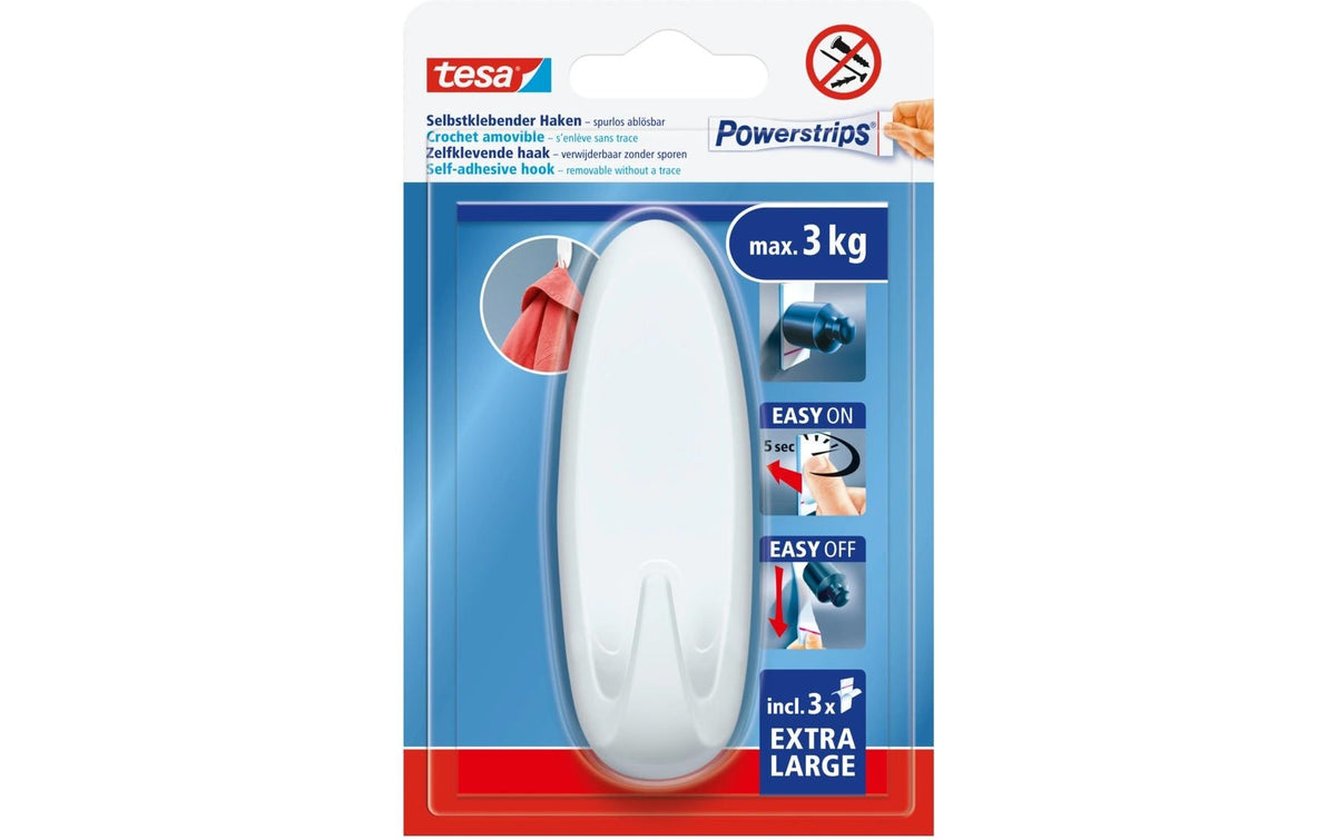 Powerstrips Haken XL Oval Weiss, 3kg Haltekraft
