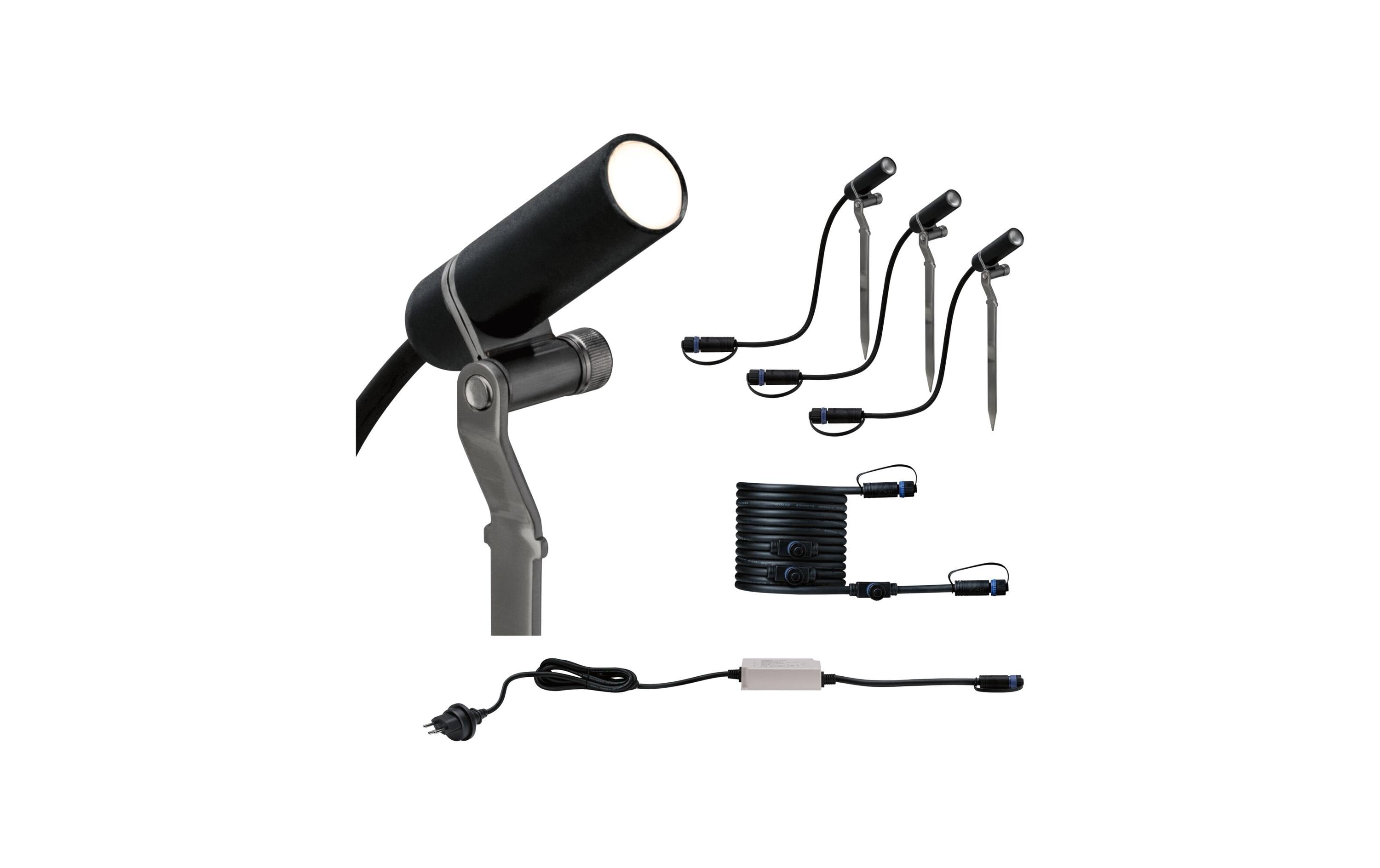 Paulmann Gartenspot 3X 2.5W 200lm 3000K IP65, Netzteil IP55, 45°, 24V, Schwarz