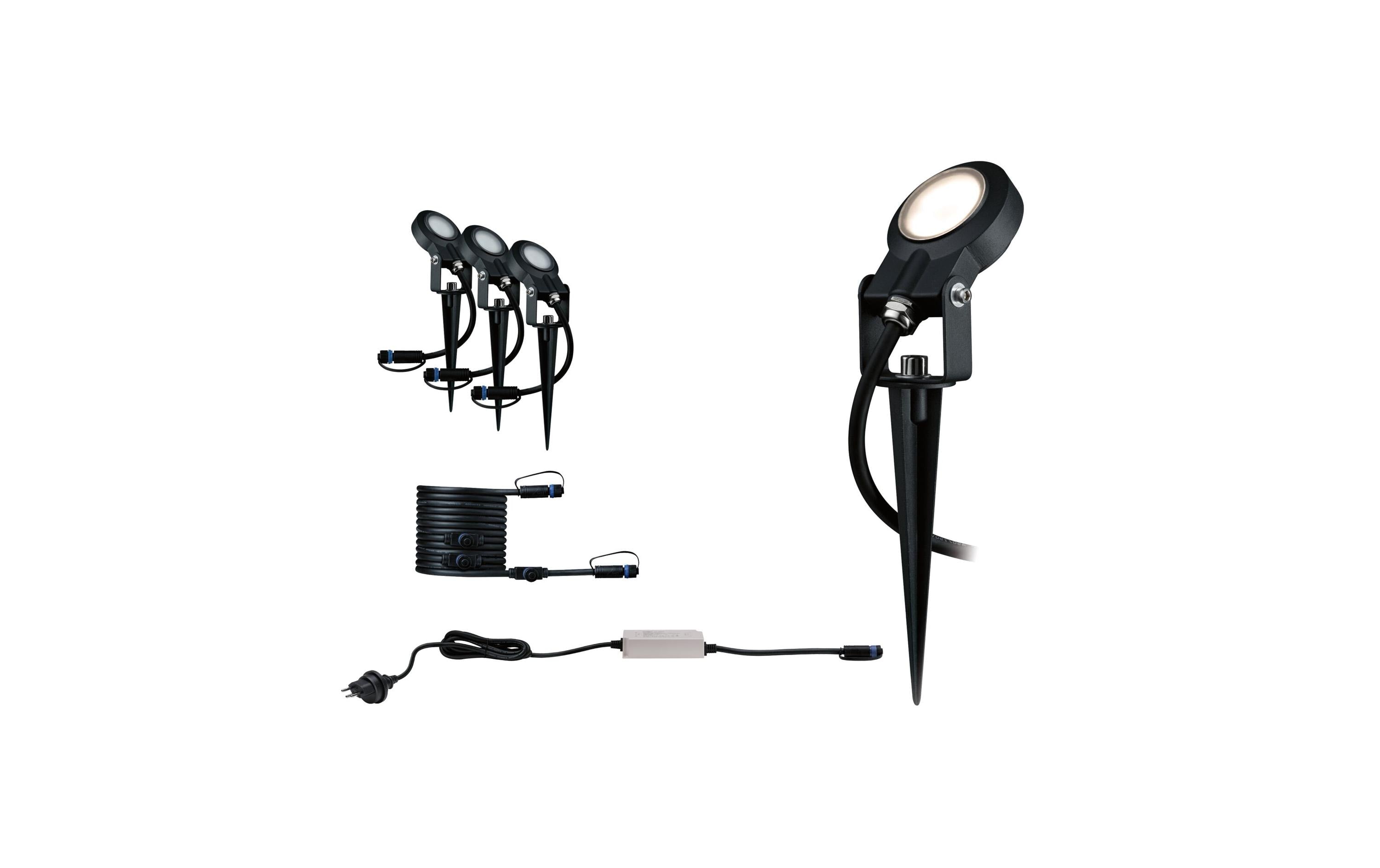 Paulmann Gartenspot 3Stk 6W 520lm 3000K IP67, Netzteil IP55, 100°, 24V, Schwarz