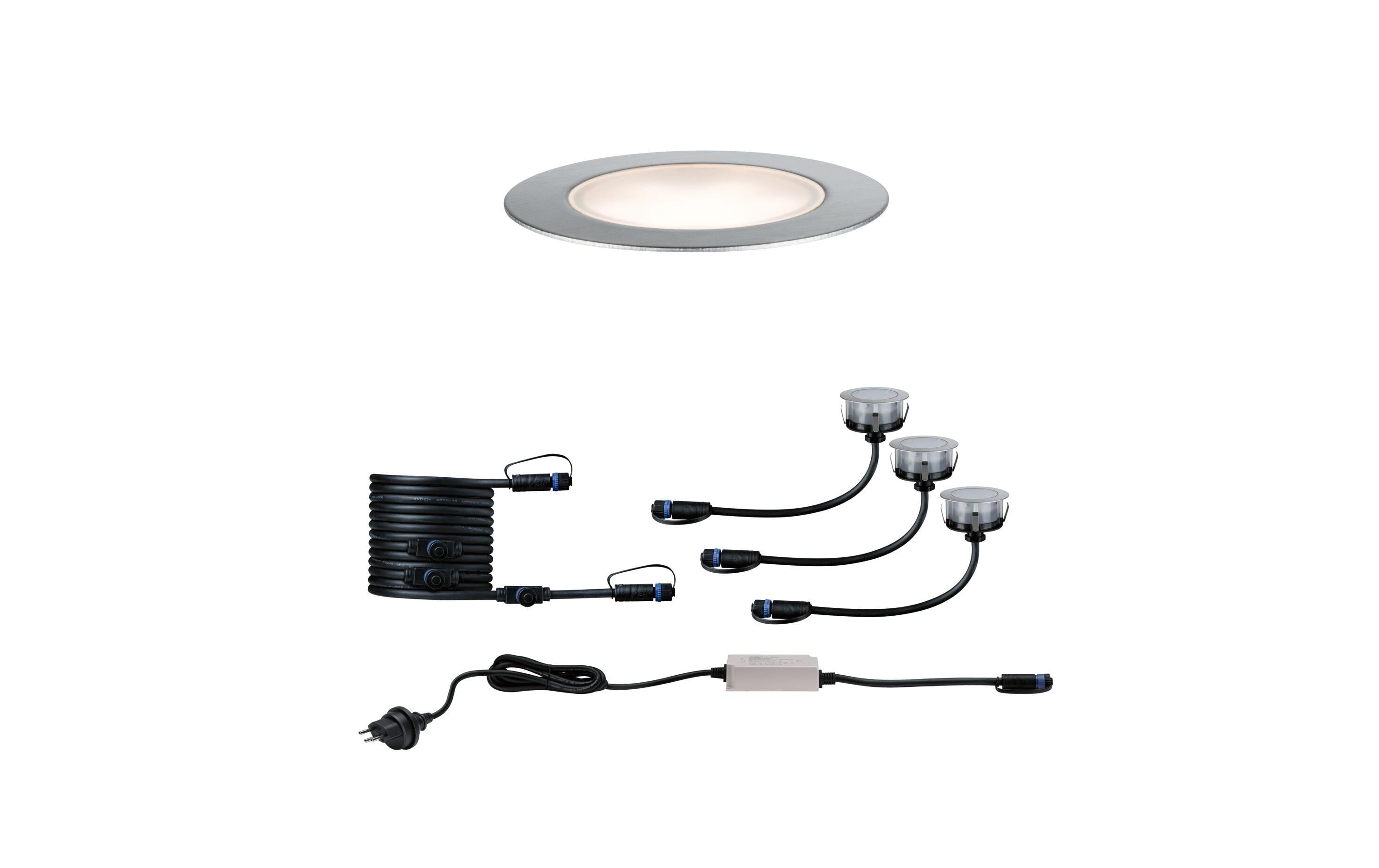 Paulmann Boden-Set 3x 1.3W 100lm 3000K IP65, Netzteil IP55, 90°, 24V, Silber