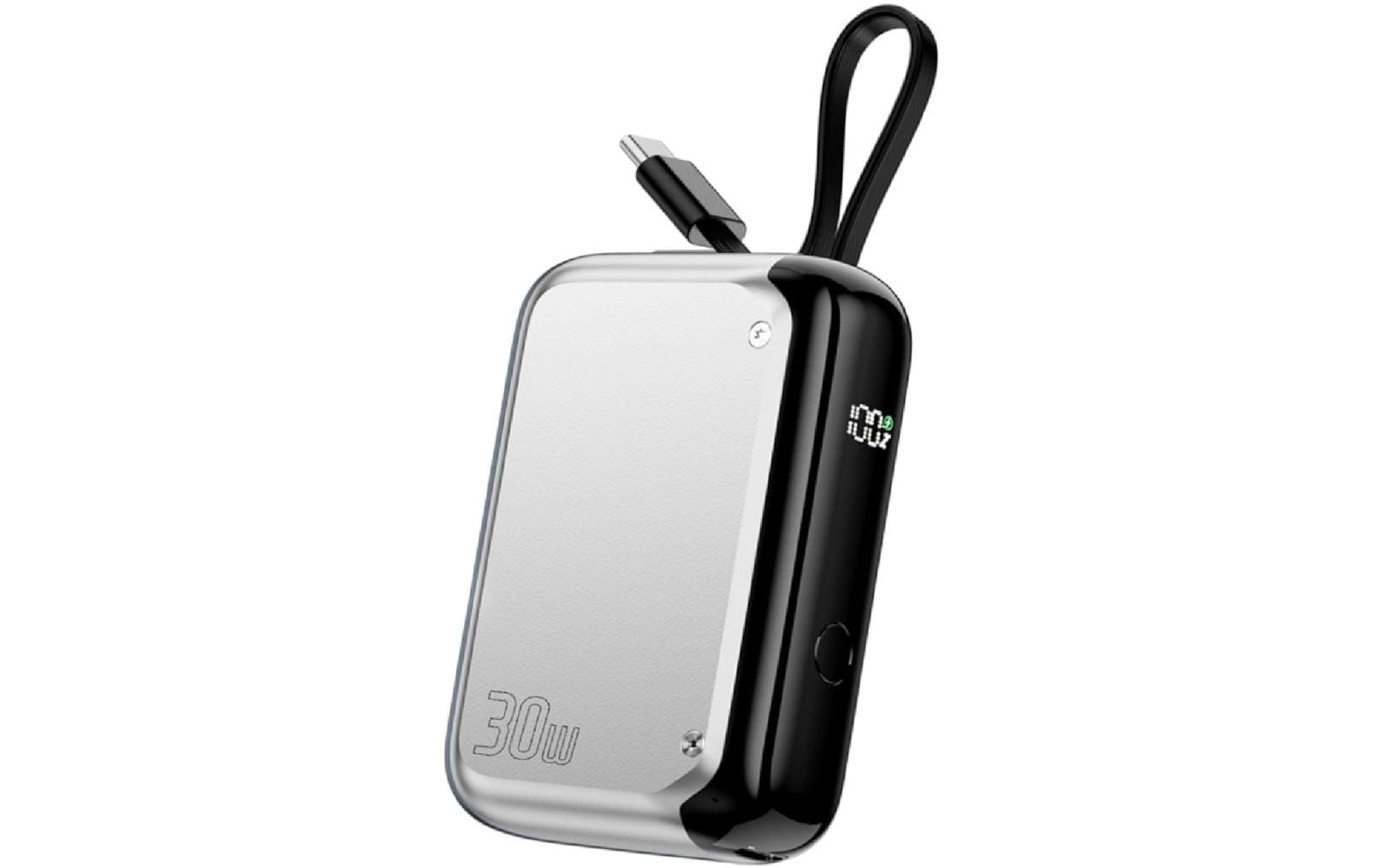 4smarts Powerbank Pocket 10000mAh, 30W, silber, integr. Ladekabel