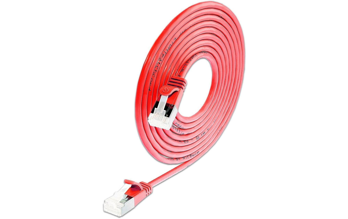 SLIM Patchkabel: 15cm, rot, 50-Pack Cat.6A, U/FTP, LSOH, Klinke nicht brechbar