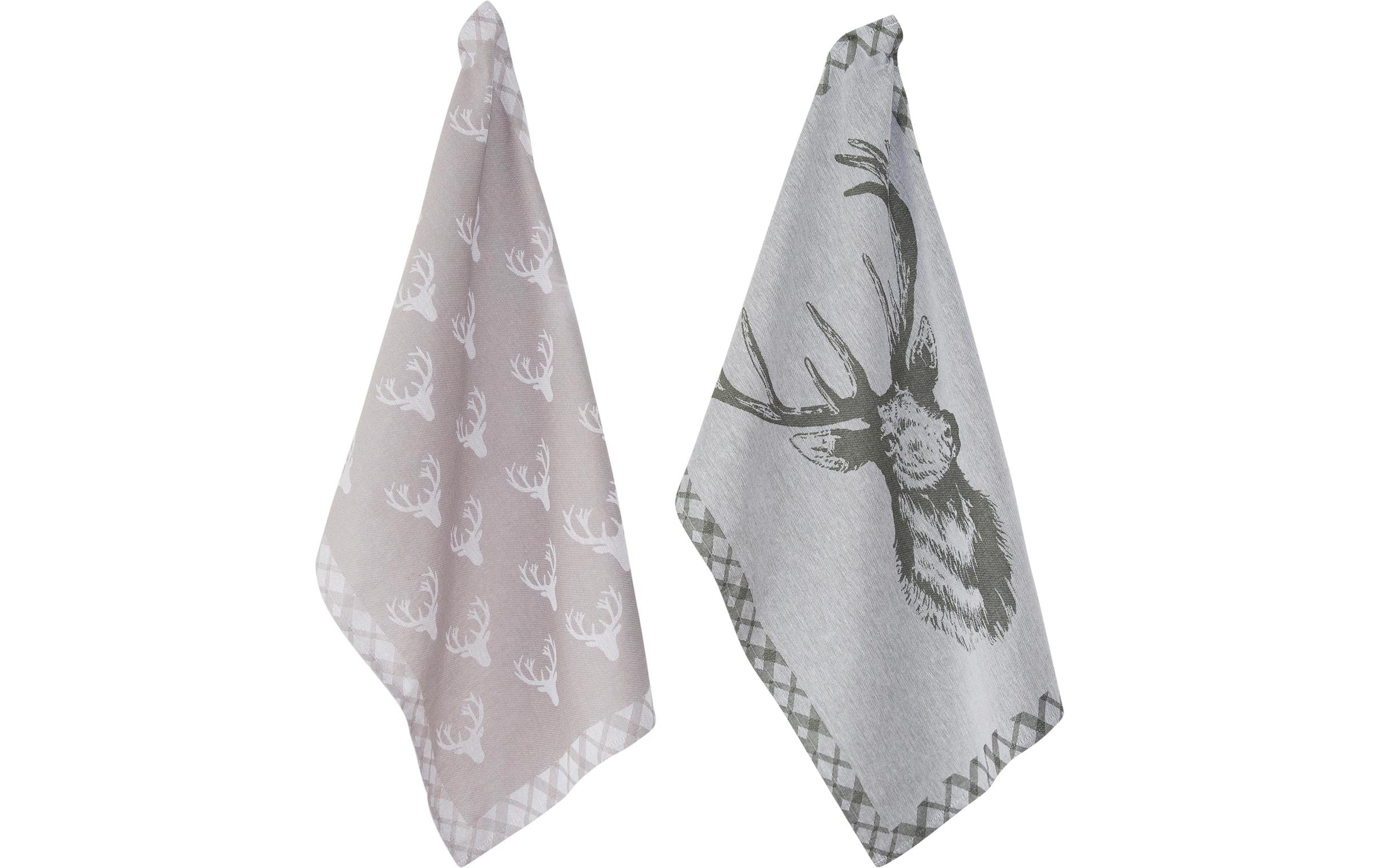 pad  Geschirrtücher Hirsch, 2er Set Oliv-Grau, 50x70 cm, 100% Baumwolle