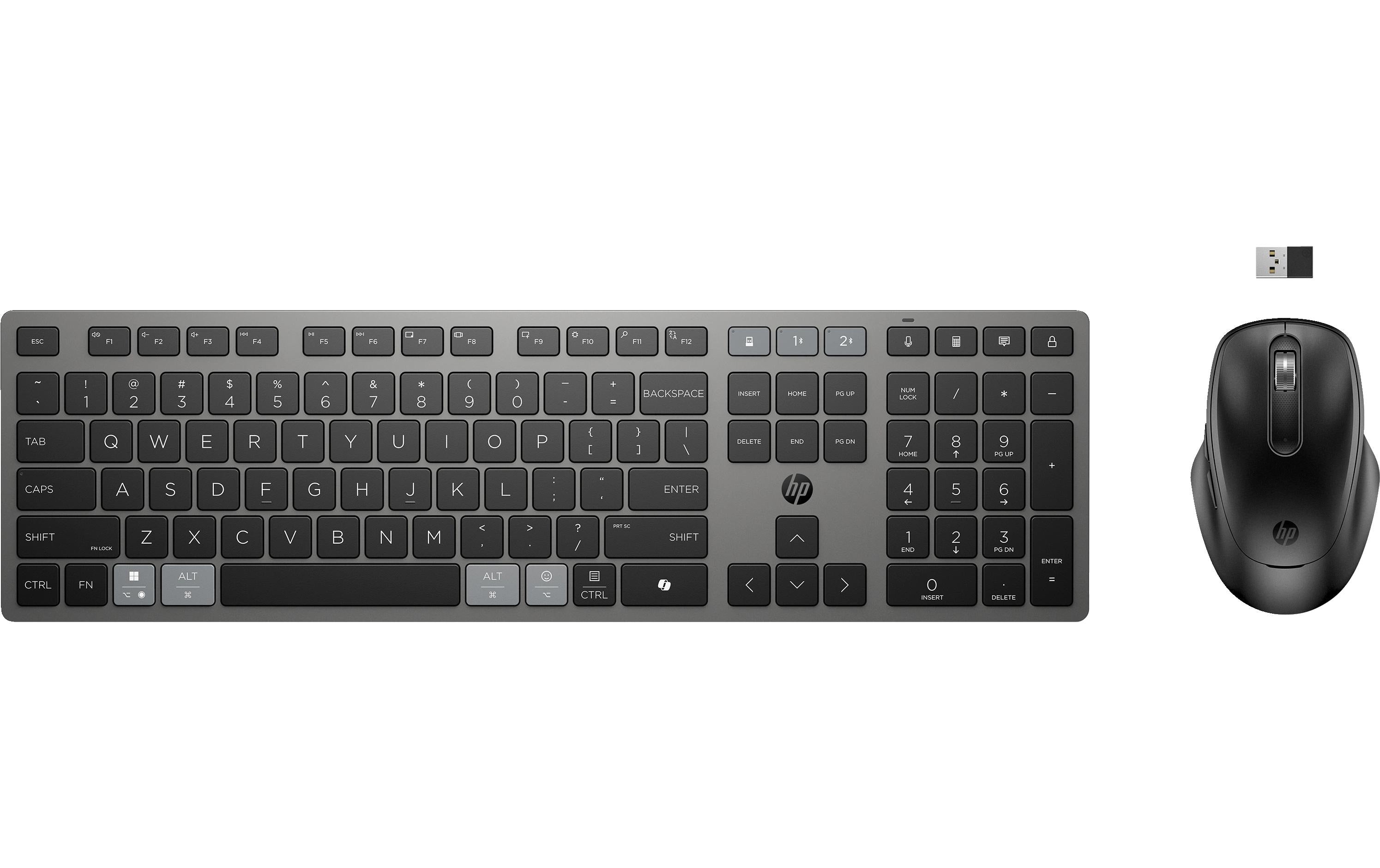 HP 725 Wireless Tastatur & Maus Set, Black 2.4 GHz,Bluetooth, CH-Layout, Supercap