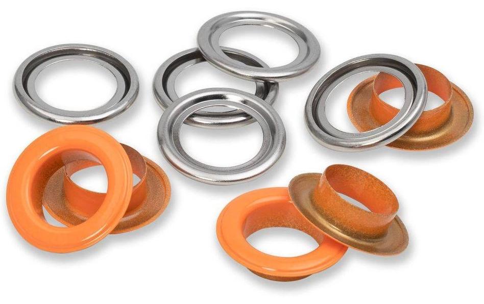 Prym Ösen mit Scheiben , orange-silber 14 mm, 15 Stk., 100% MS
