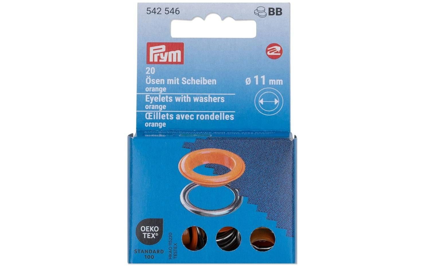Prym Ösen mit Scheiben , orange-silber 11 mm, 20 Stk., 100% MS
