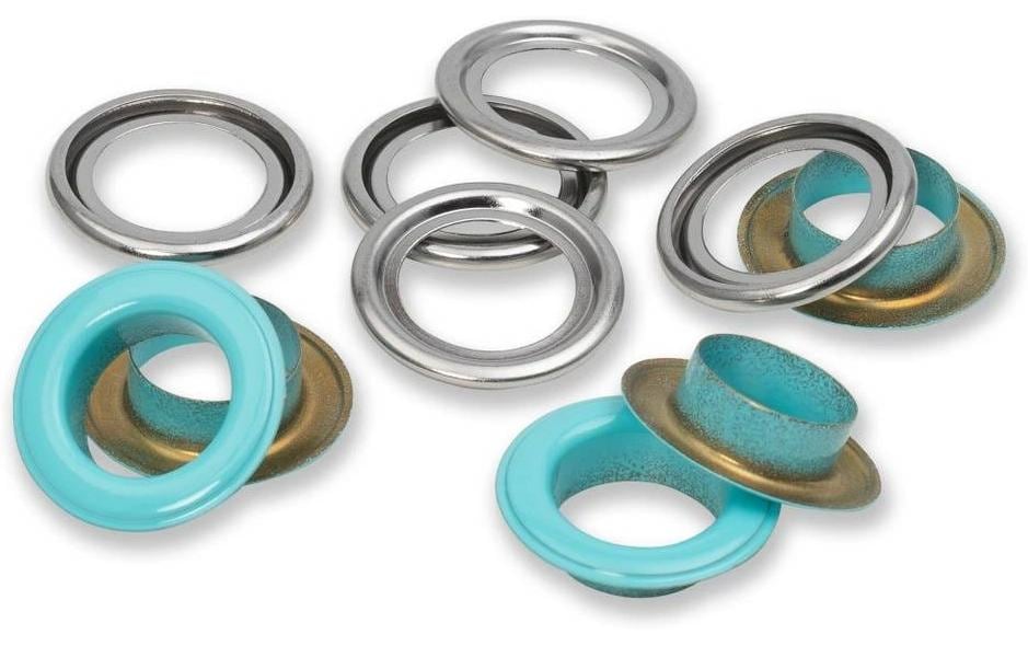 Prym Ösen mit Scheiben , mint-silber 14 mm, 15 Stk., 100% MS
