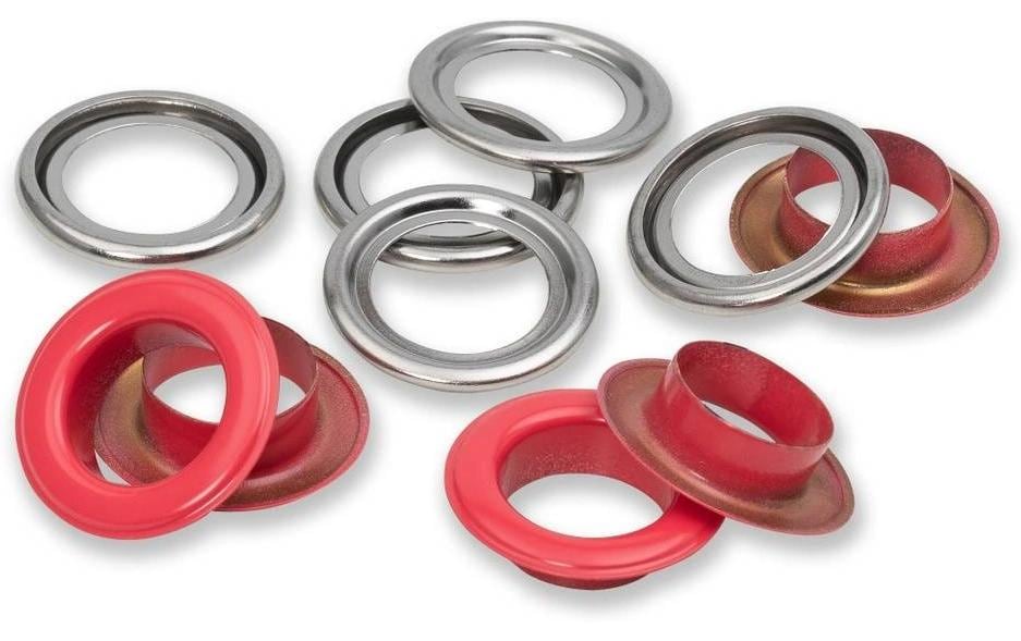 Prym Ösen mit Scheiben , rot-silber 14 mm, 15 Stk., 100% MS