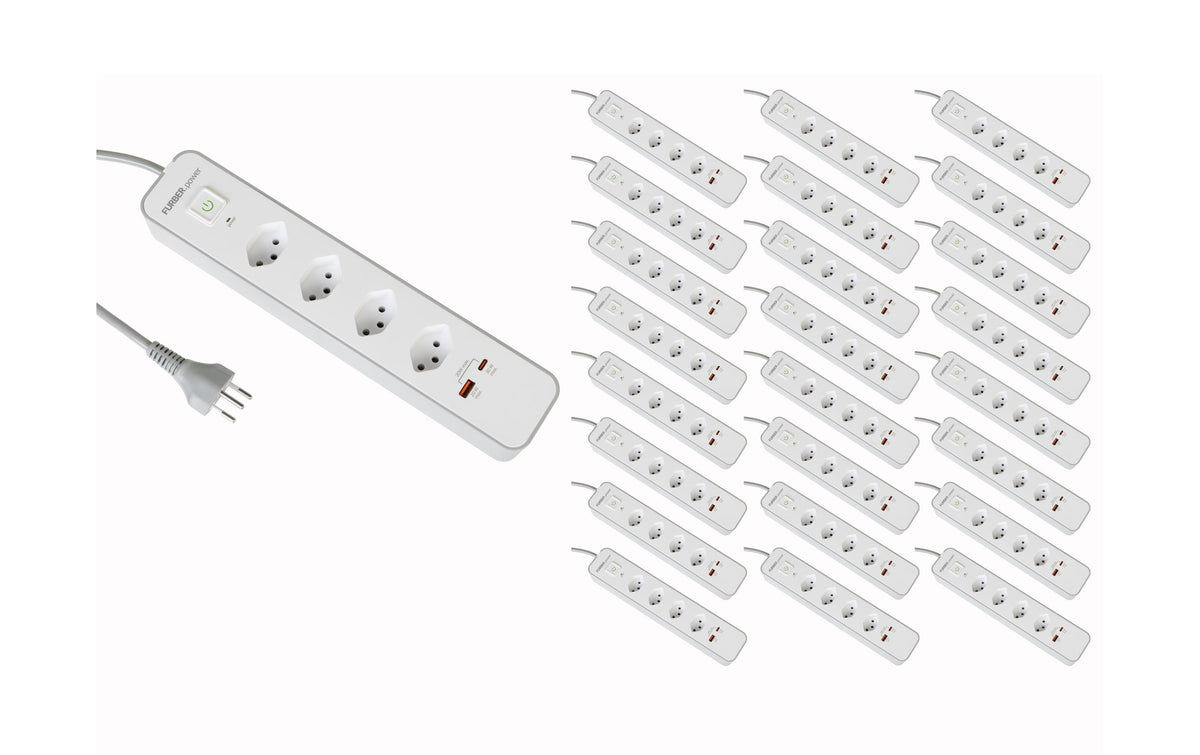 F.power Steckdosenleiste USB 4xT13 KIT25 10A/250V, H05VV-F 3G1.00, grau-weiss