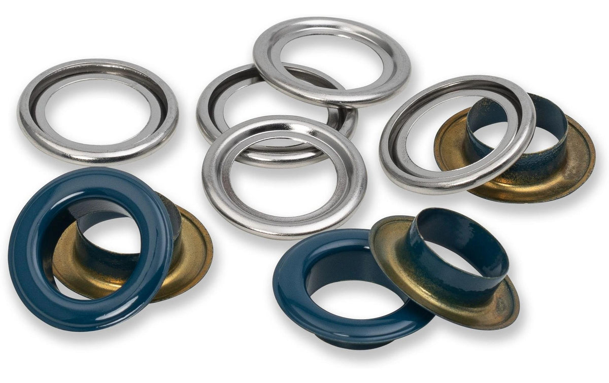 Prym Ösen mit Scheiben , marine-silber 14 mm, 15 Stk., 100% MS