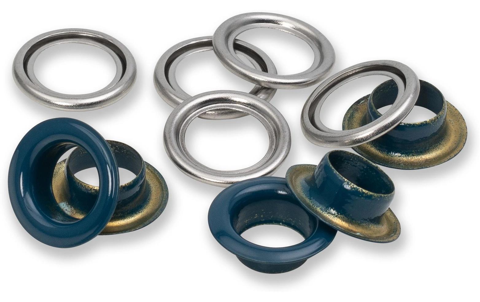 Prym Ösen mit Scheiben , marine-silber 11 mm, 20 Stk., 100% MS