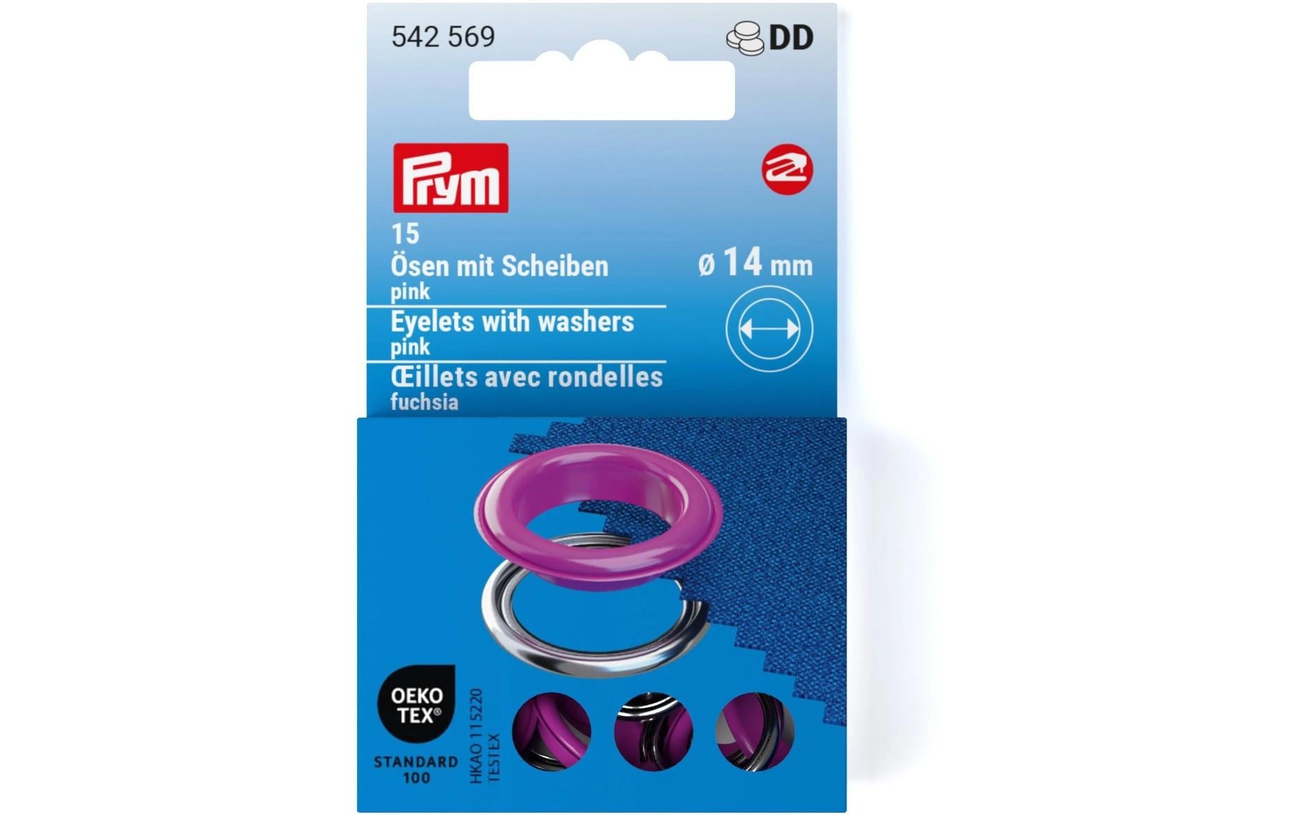 Prym Ösen mit Scheiben , pink-silber 14 mm, 15 Stk., 100% MS