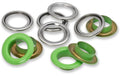 Prym Ösen mit Scheiben , hellgrün-silber 14 mm, 15 Stk., 100% MS