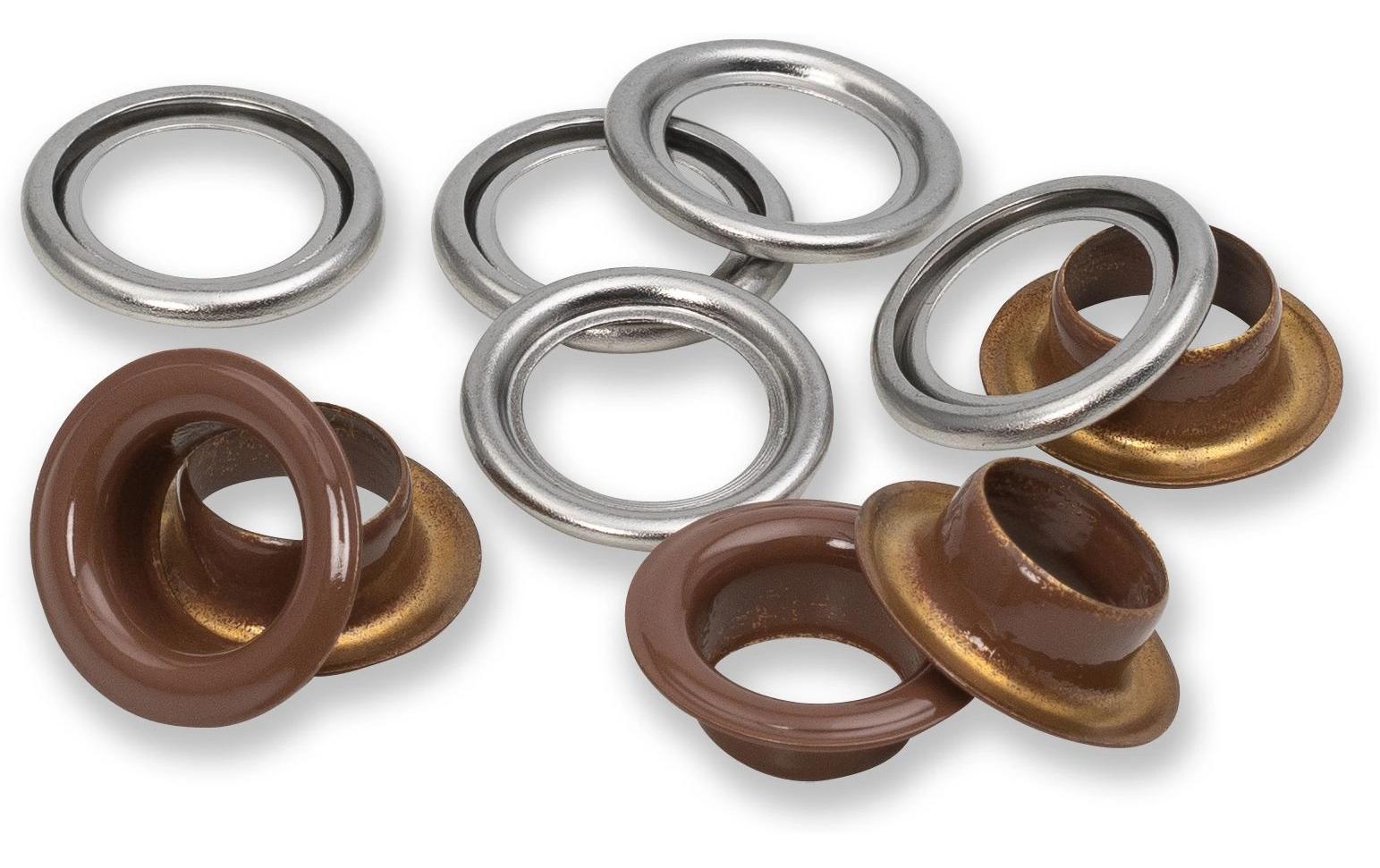 Prym Ösen mit Scheiben , d`braun-silber 11 mm, 20 Stk., 100% MS