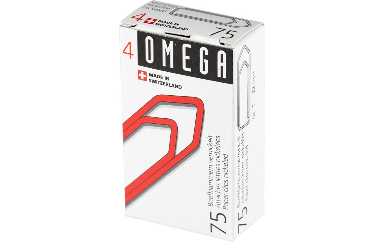 Omega Büroklammern No4 75 Stück, vernickelt, 32 mm