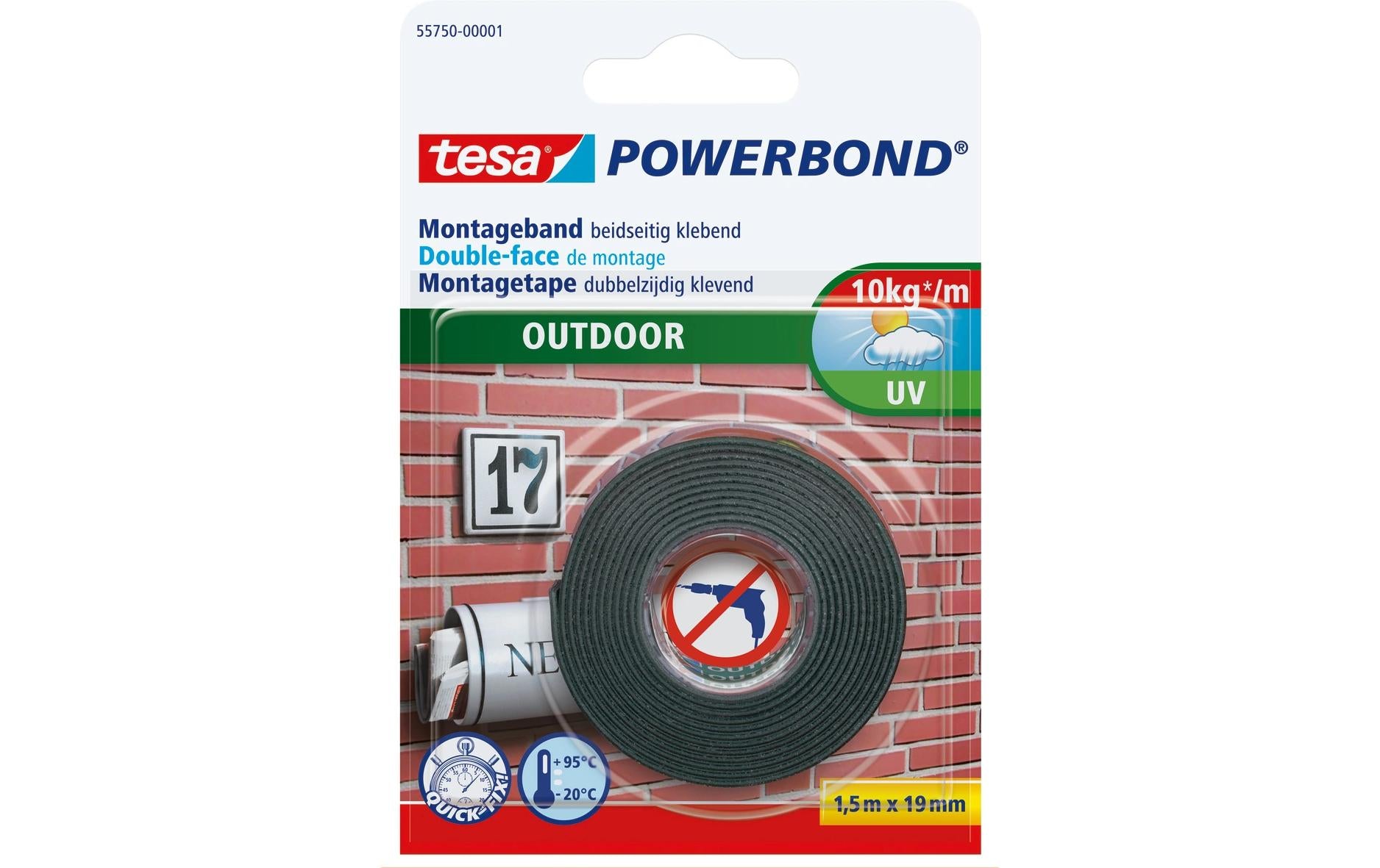 Tesa Powerbond Outdoor ohne Bohren - 1,5m x 19mm