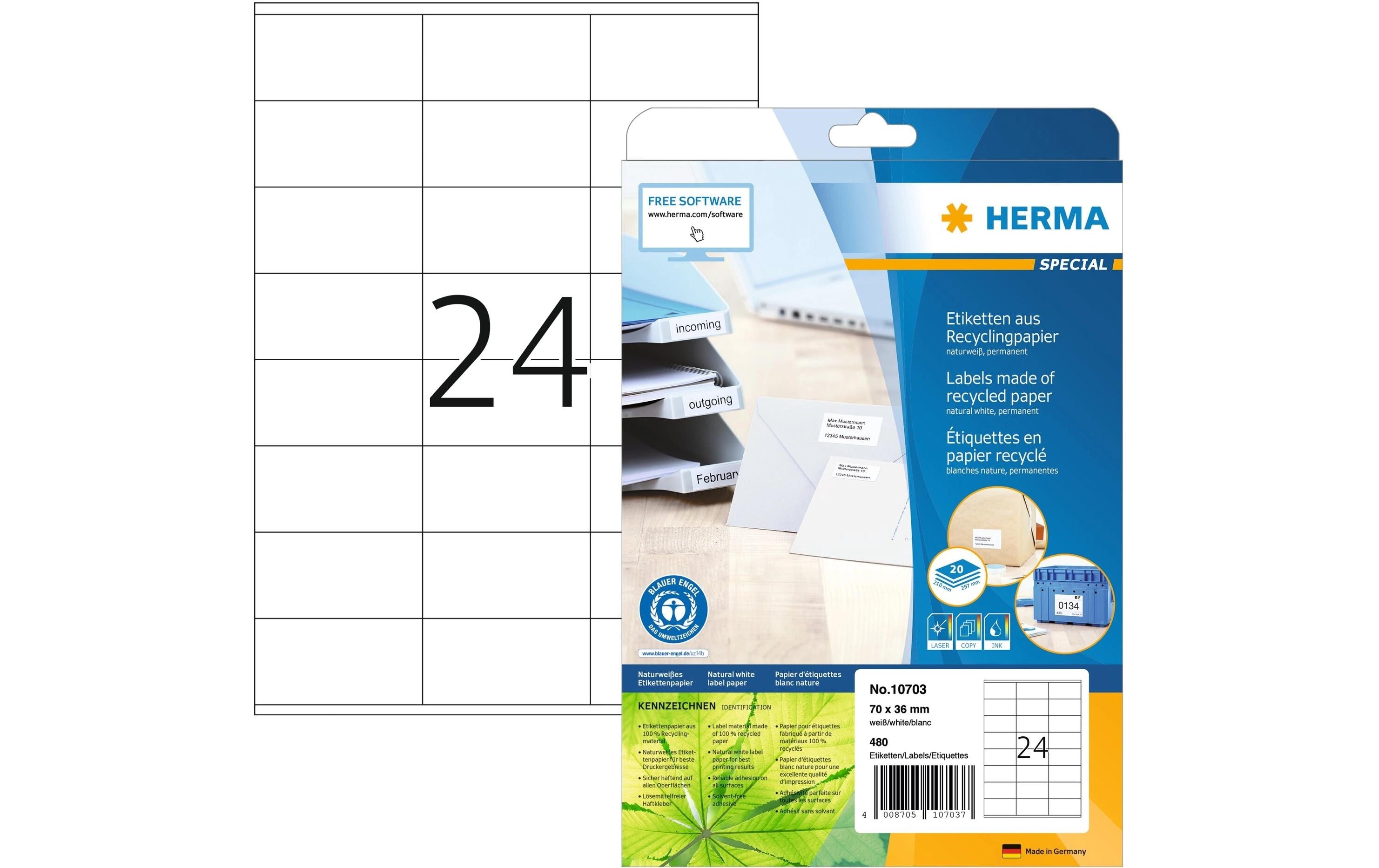 Herma Universaletiketten Recycling 480 Etiketten, A4, 20 Blatt, 70x36mm