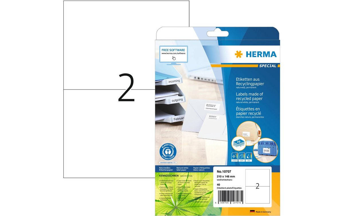 Herma Universaletiketten Recycling 40 Etiketten, A4, 20 Blatt 210x148mm