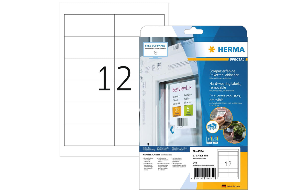 Herma Transparente Folien-Etiketten 97x42mm 240 Etiketten / 20 Blatt
