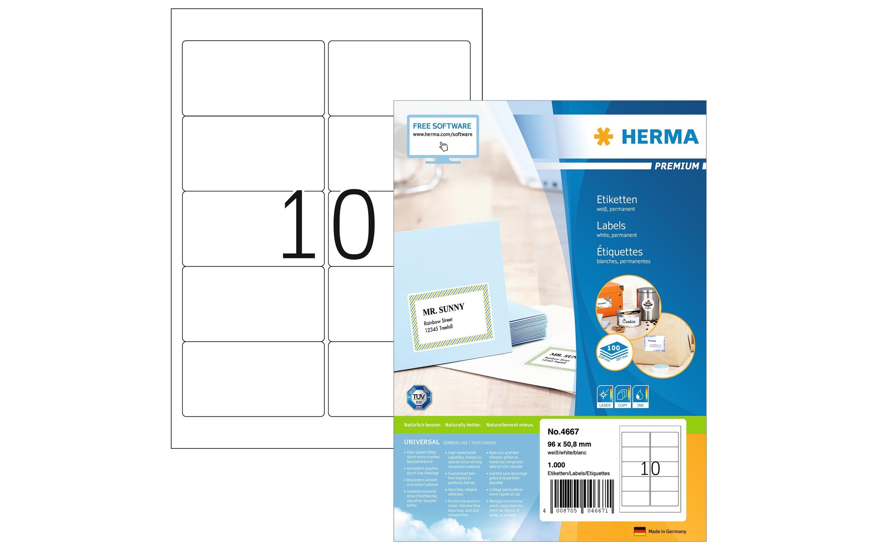 Herma Universaletiketten Premium 96 x 50,8 mm, 1000 Stück