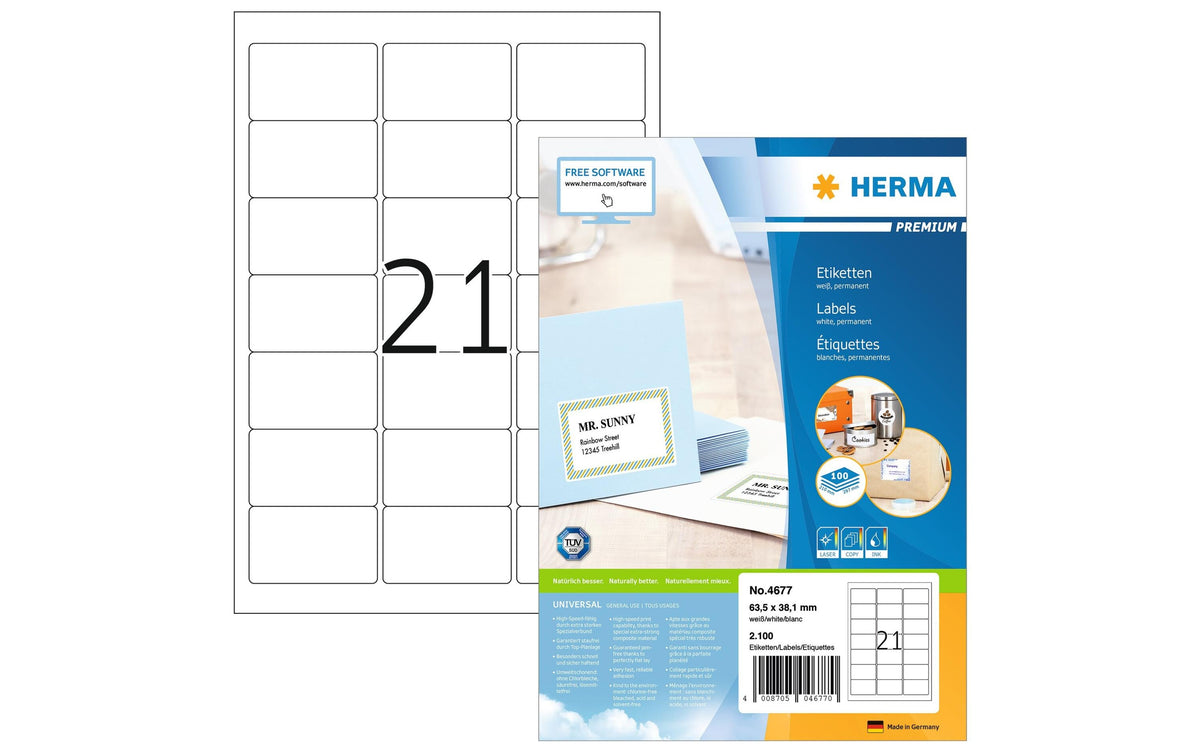 Herma Universaletiketten Premium 63,5 x 38,1 mm, 2100 Stück