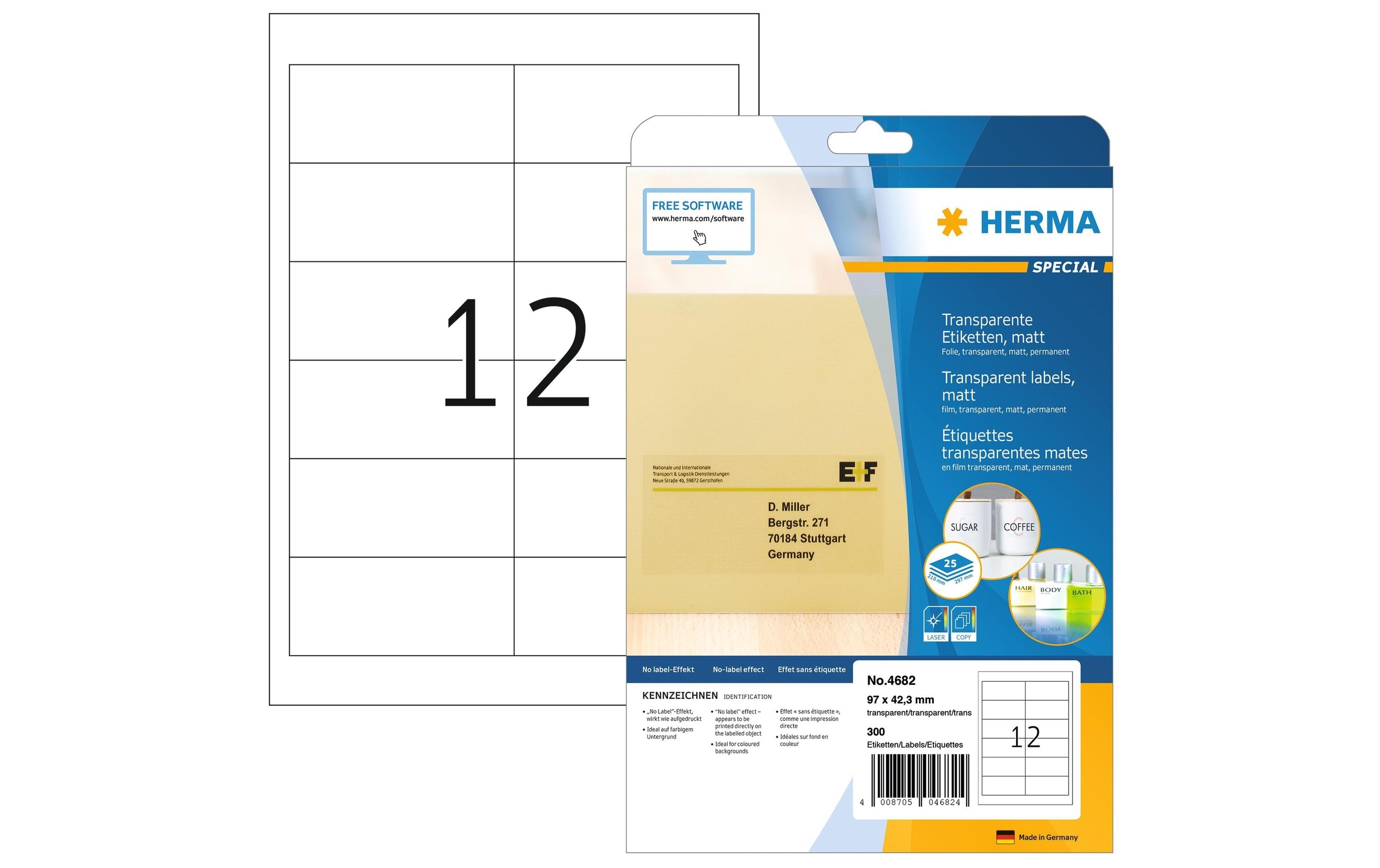 Herma Laser-Etiketten transparent matt 97,0 x 42,3 mm, 3000 Stück