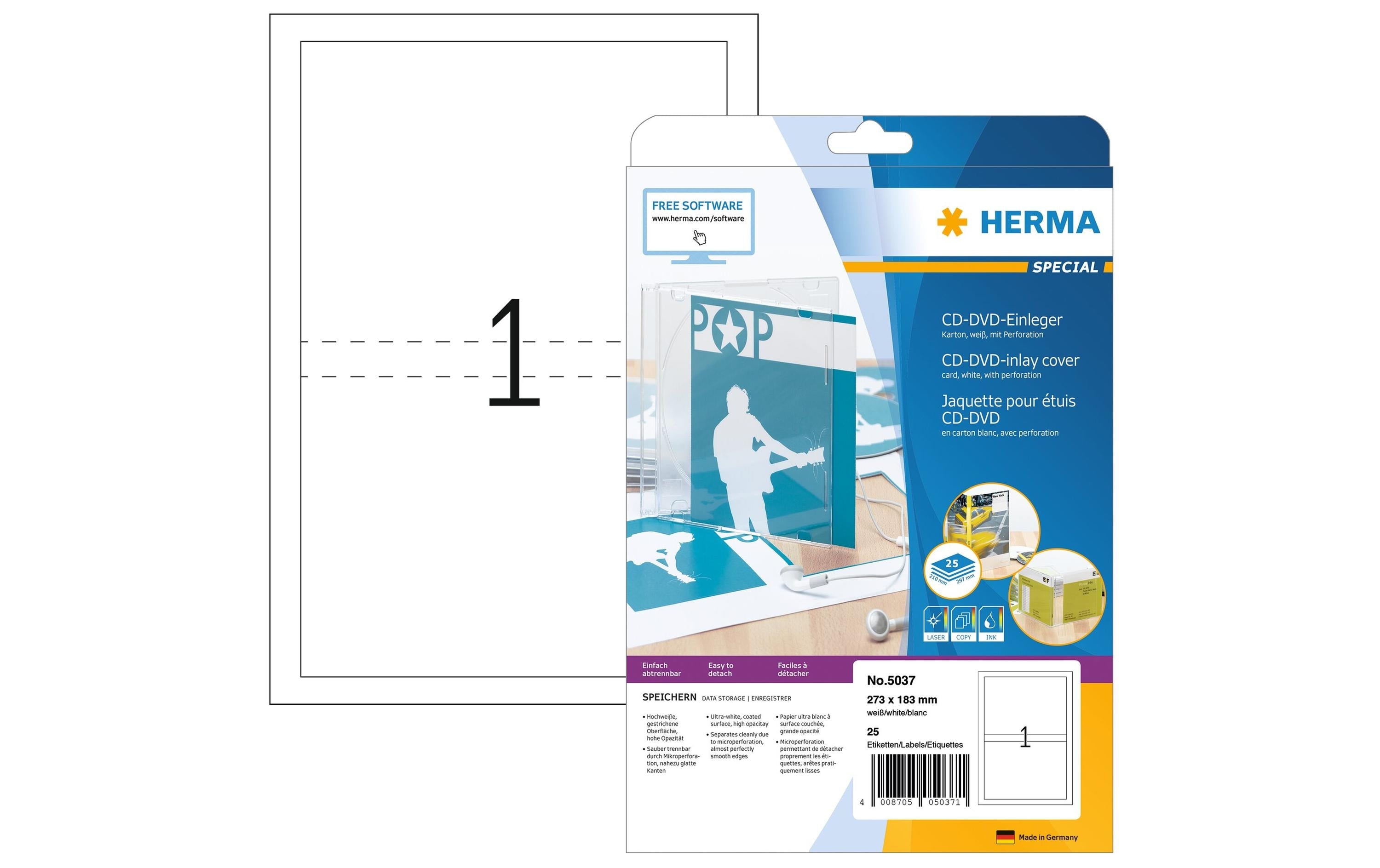 Herma DVD-Einleger 5037 25 Etiketten, 25 Blatt