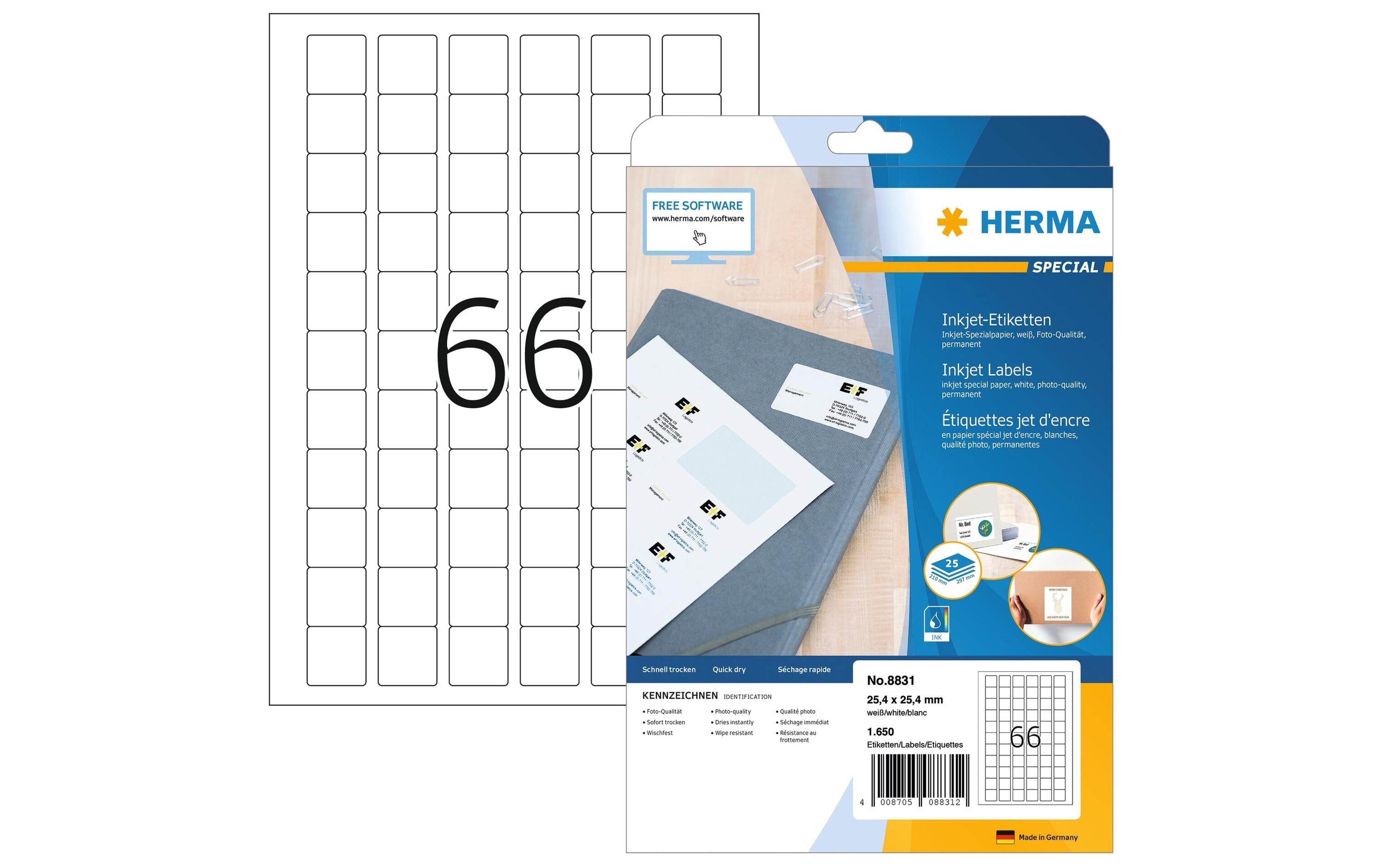 Herma Universaletiketten Inkjet weiss 25,4 x 25,4 mm, 1650 Stück