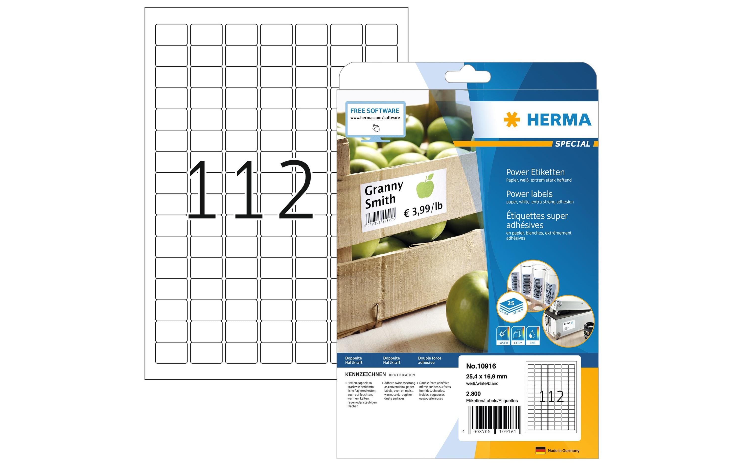 Herma Power-Etiketten 10916 25.4x16.9mm 2800 Etiketten,25 Bl.,extrem stark haftend