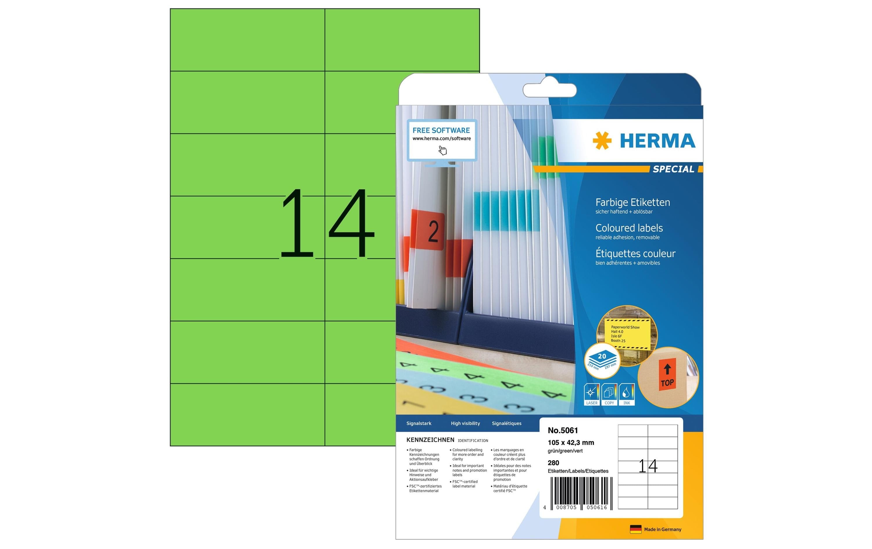 Herma Universaletiketten ablösbar 105 x 42,3 mm, grün, 280 Stück