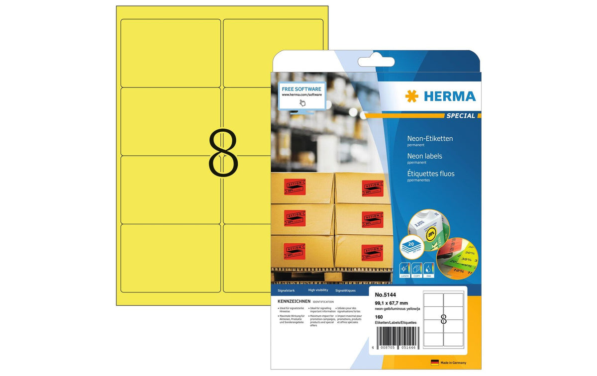 Herma Neonetiketten 5144 99,1 x 67,7 mm, neon-gelb, 160 Stück