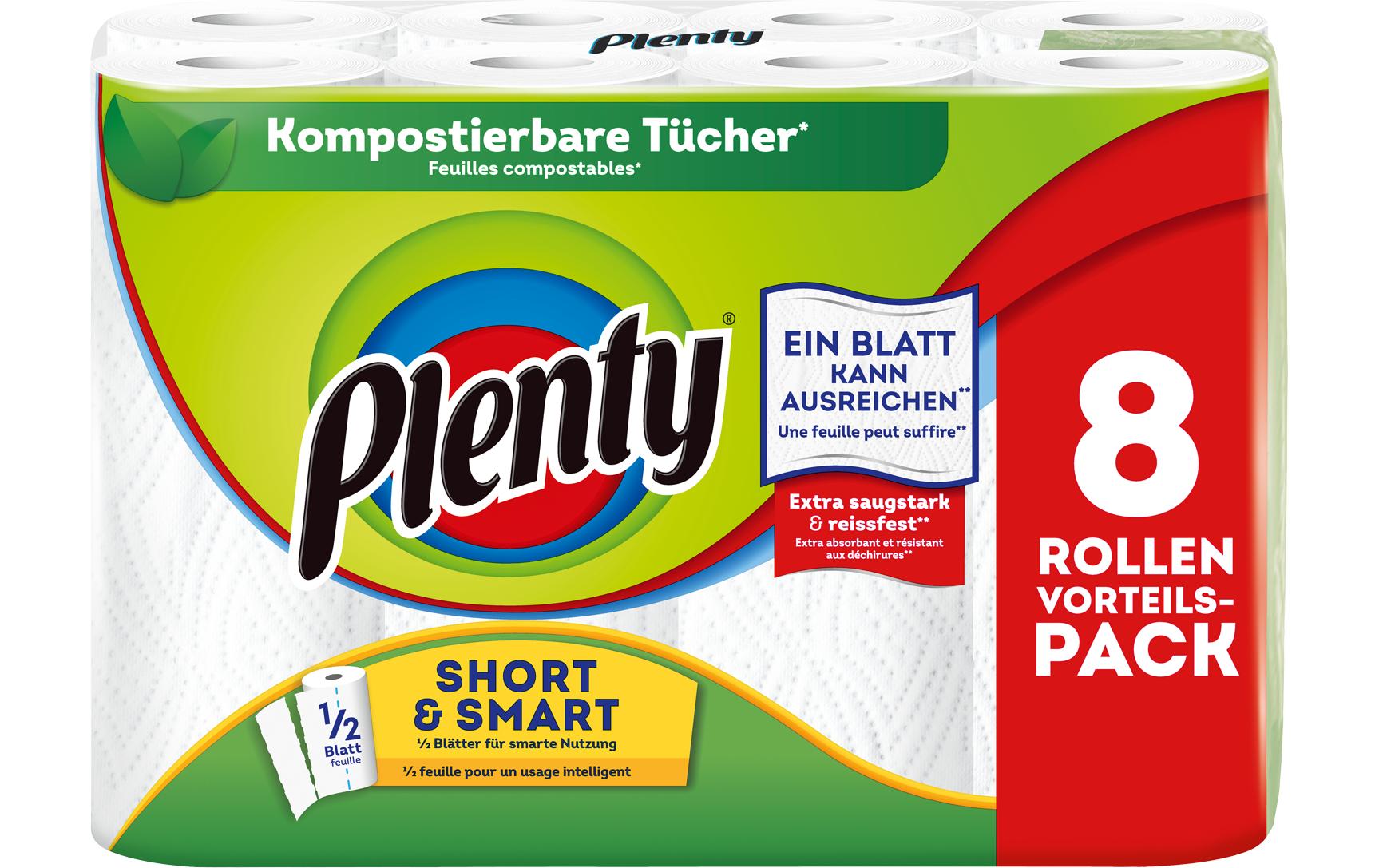 Plenty Short & Smart Haushaltspapier weiss 8 Rollen à 74 Blatt
