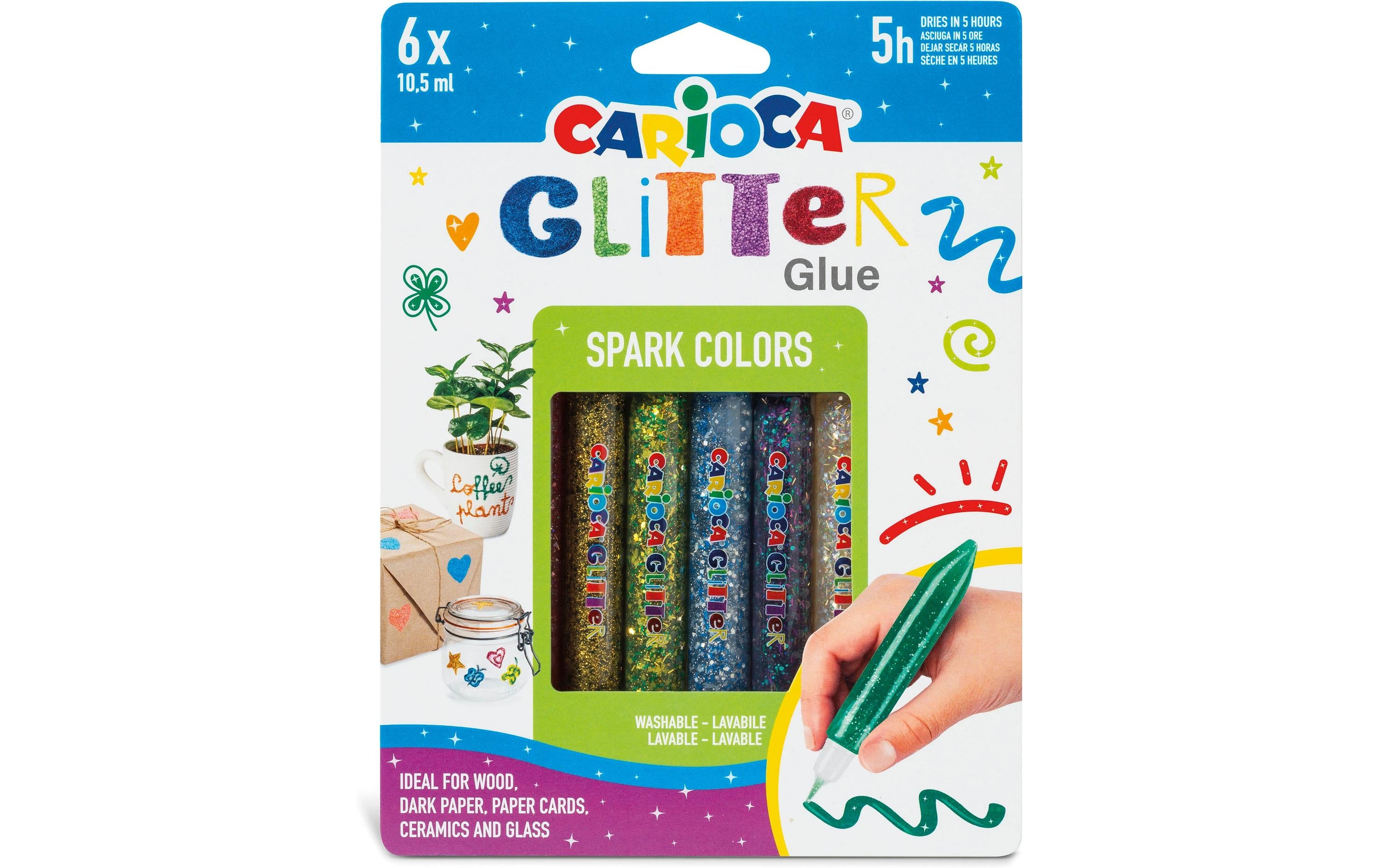 Carioca Glitzerstifte Glitter Glue Spark 6x 10.5ml Bastelkleber mit Glitzerpartikel