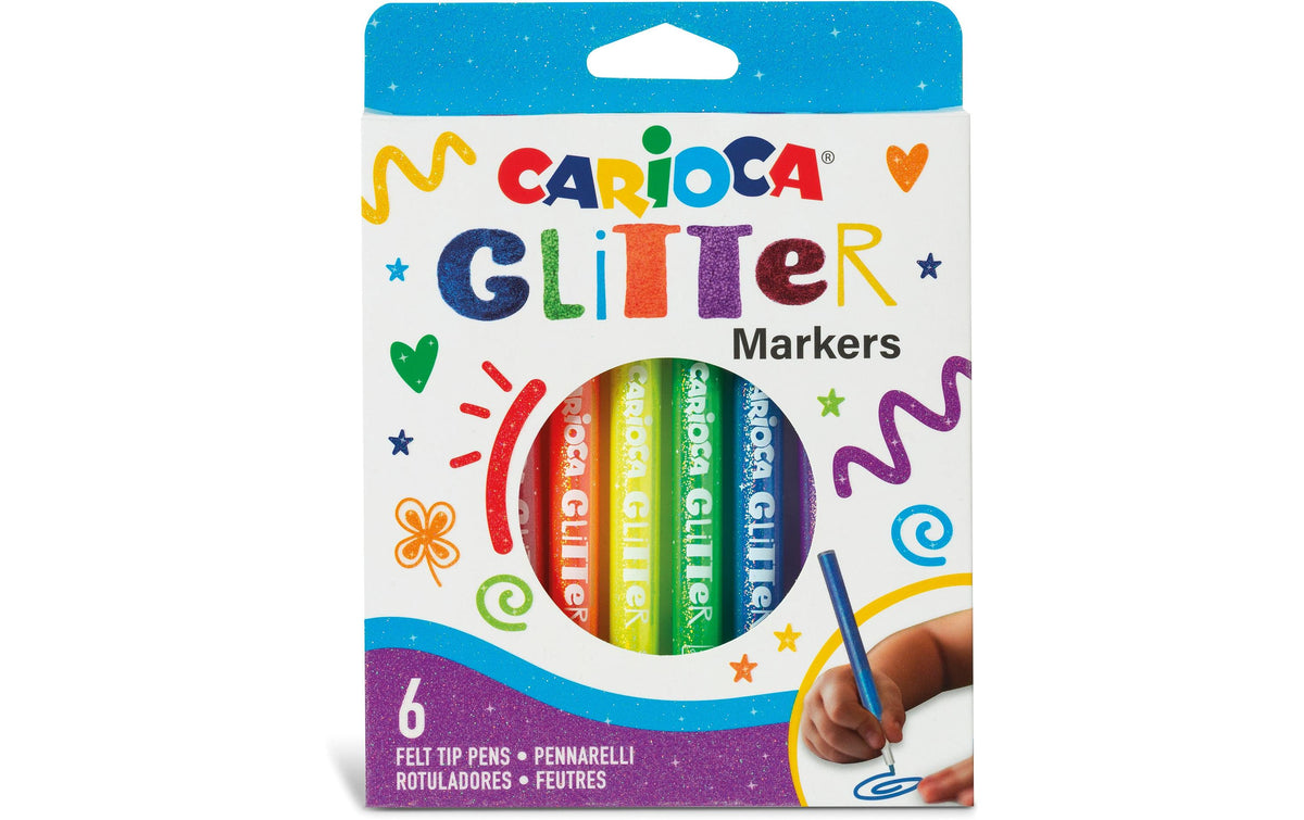 Carioca Fasermaler Glitter 6 Stück Filzstifte zum Schreiben und Malen