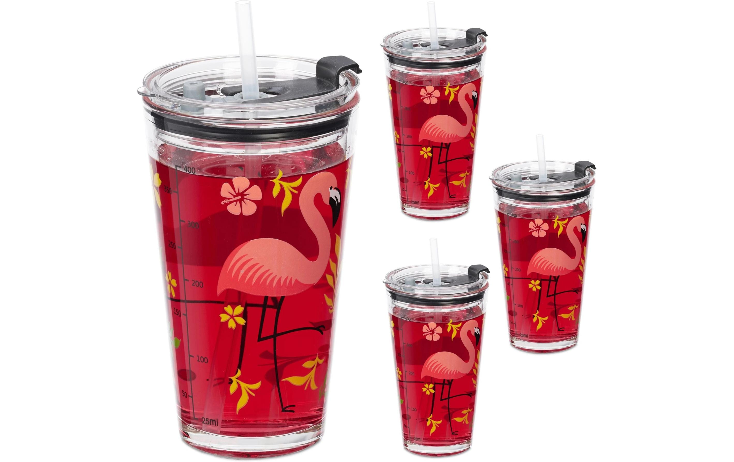 relaxdays Trinkgläser-Set Flamingo 450ml 4 Stück, Glas
