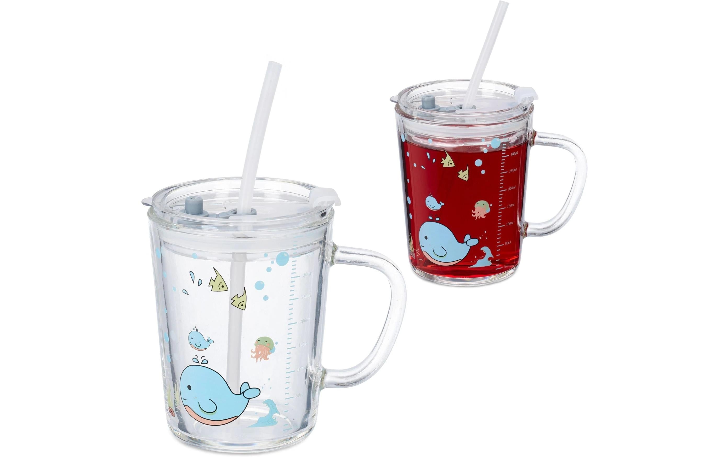 relaxdays Kindergläser Wal 400ml 2 Stück, Glas