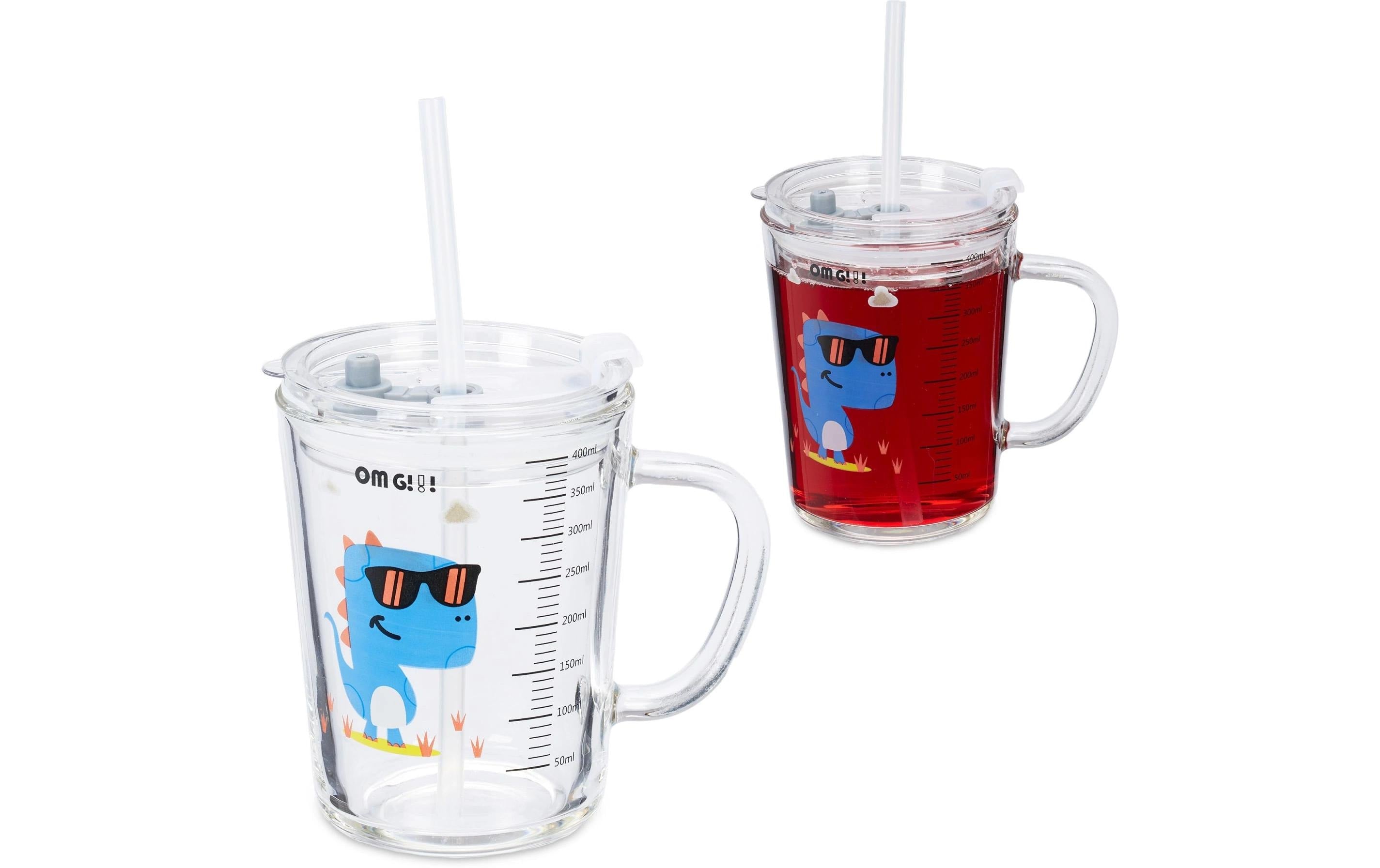 relaxdays Kindergläser Dino 400ml 2 Stück, Glas