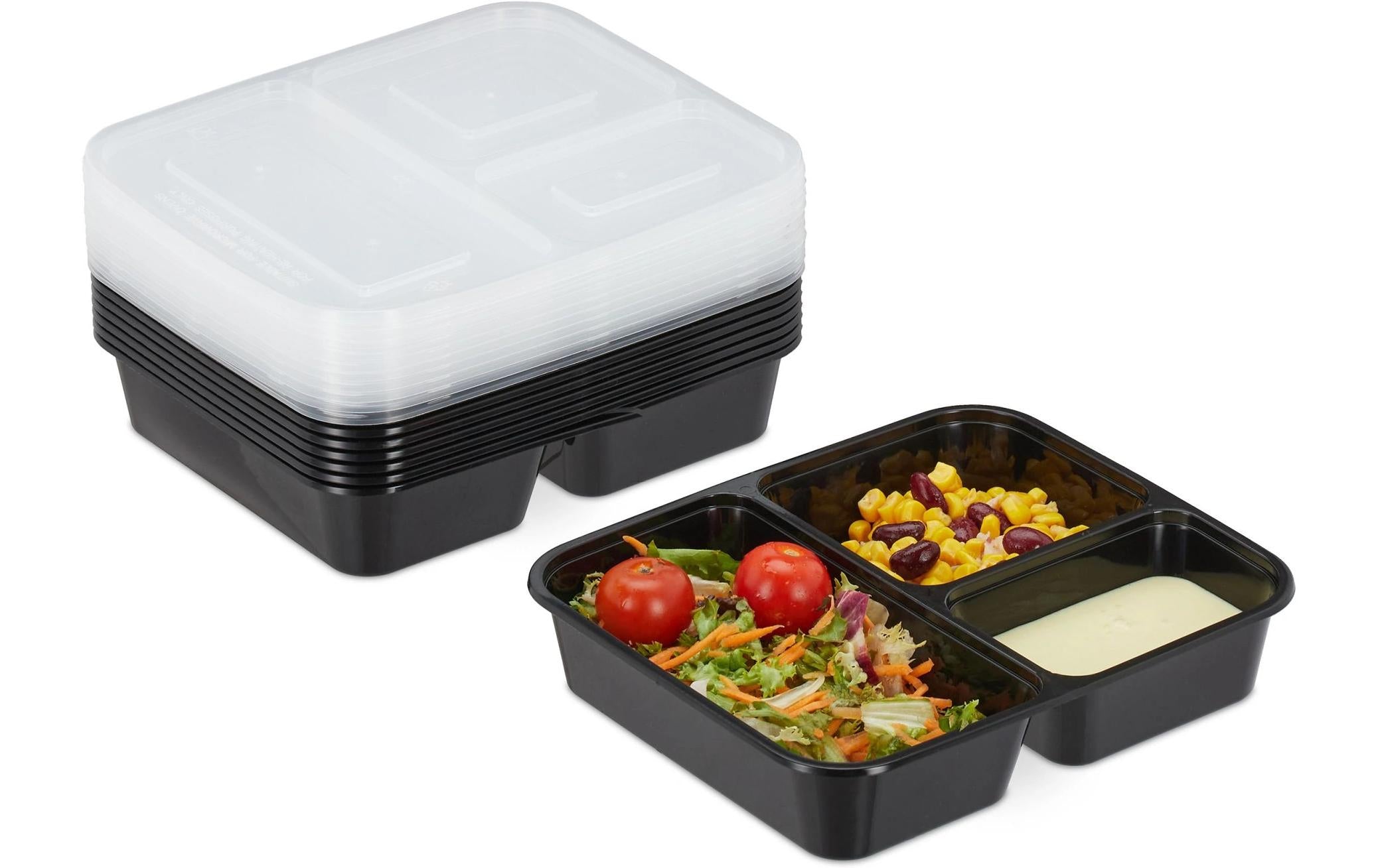 relaxdays Menuebox Meal Prep 3 Fach 10 Stück, Polypropylen, 1 Liter