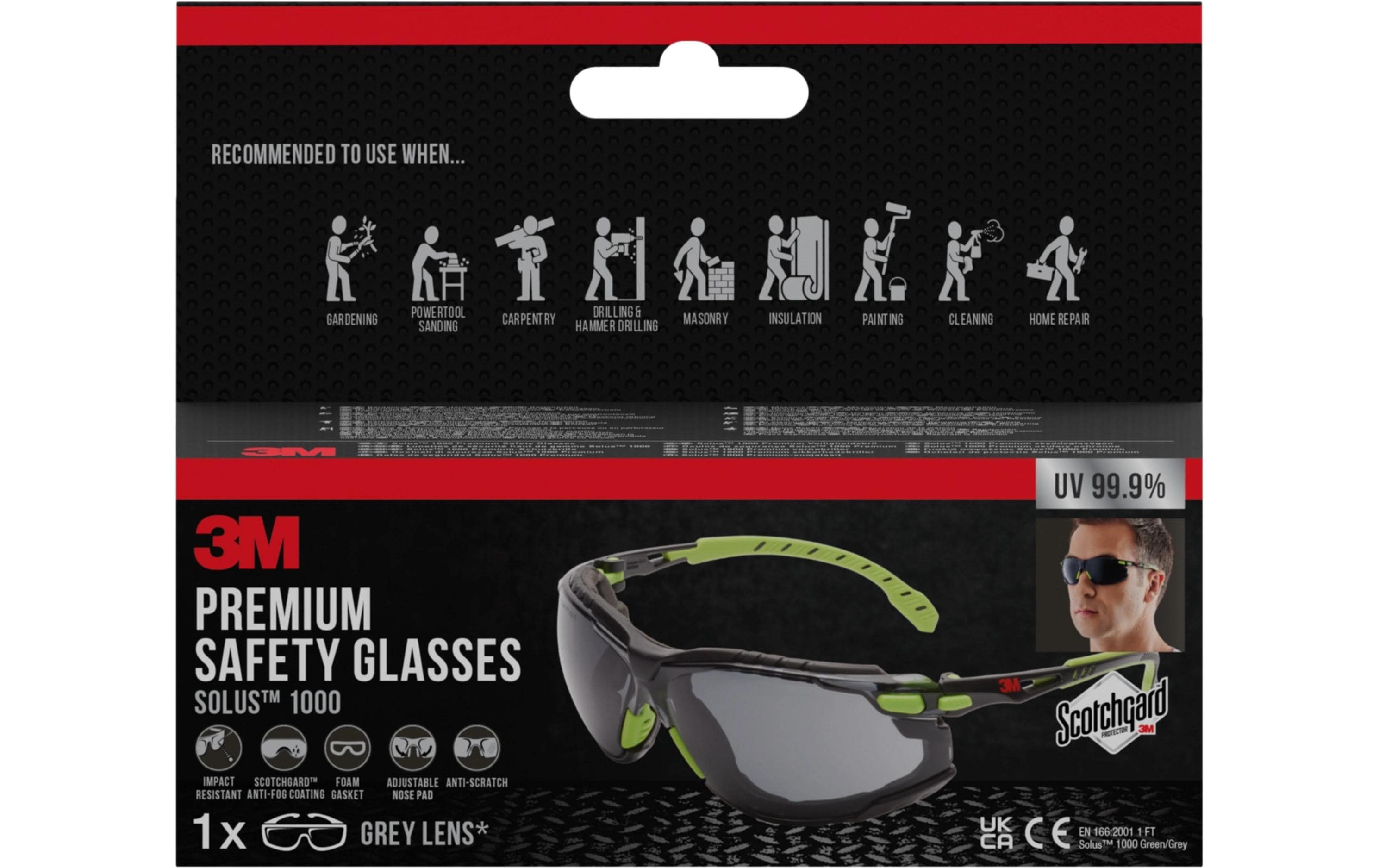 3M Solus Schutzbrille grau, grün mit Antibeschlag-Beschichtung, 1 Stück