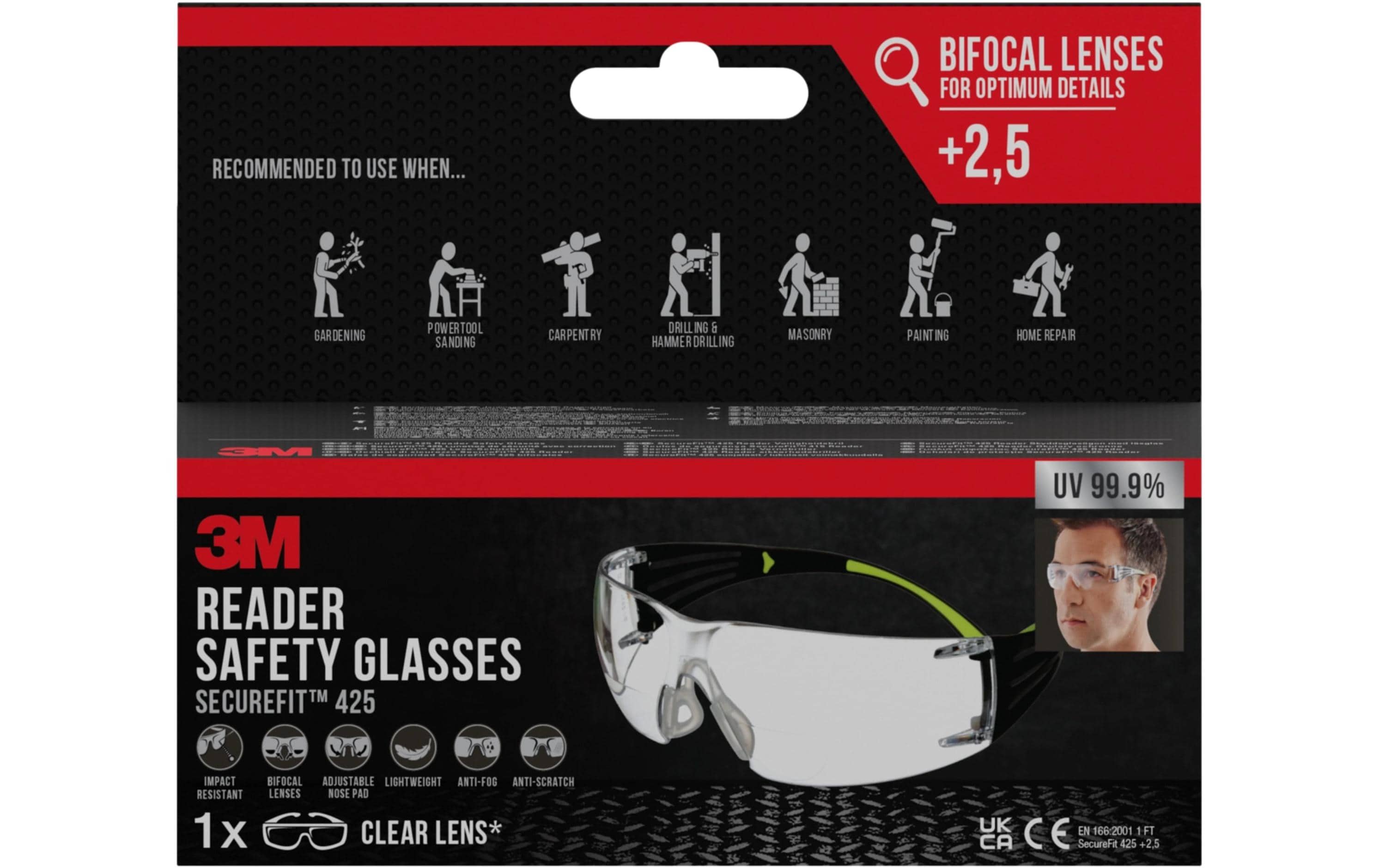 3M Schutzbrille mit +2.5 Dioptrie SecureFit 420, transparent