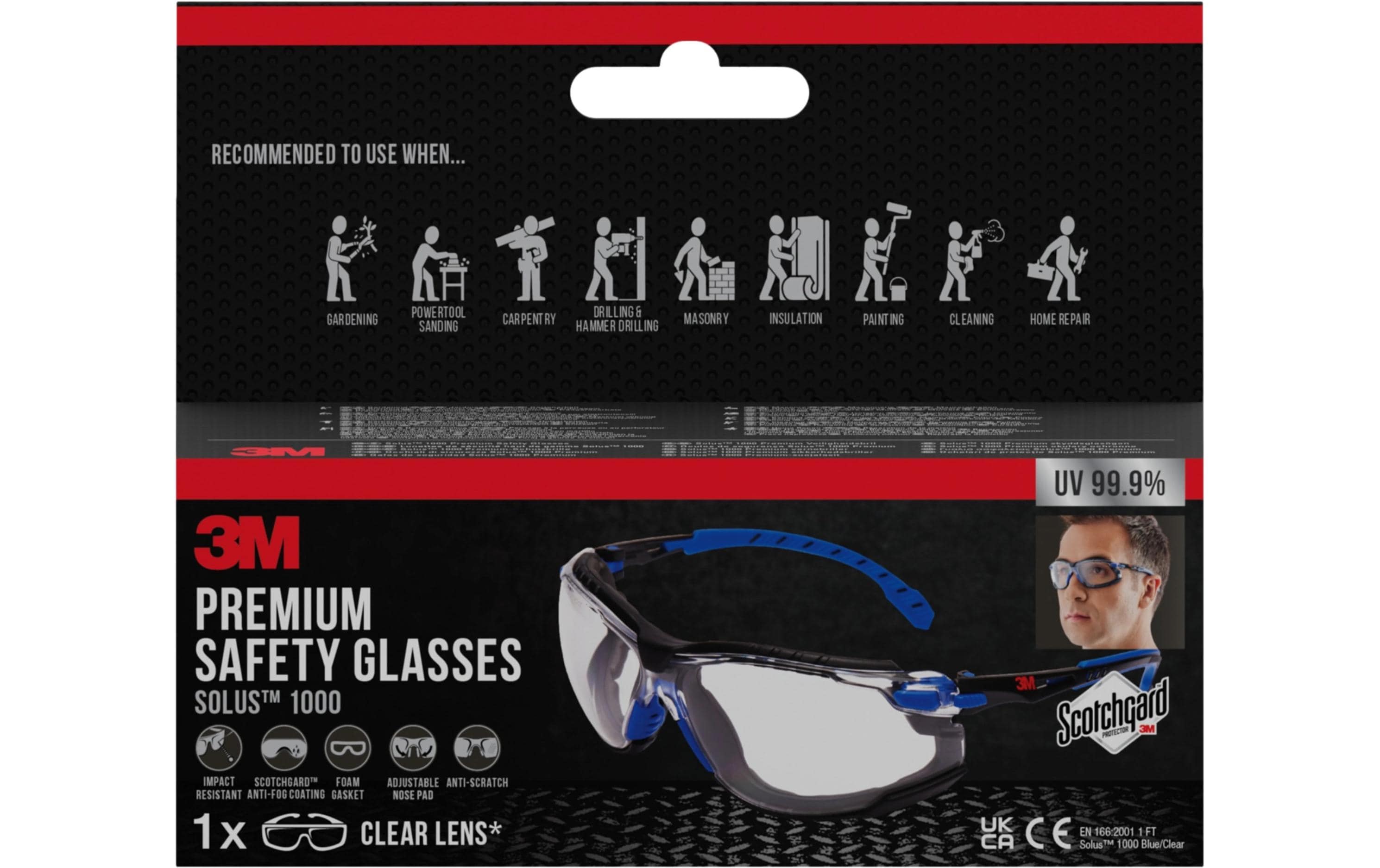 3M Solus Schutzbrille klar, blau mit Antibeschlag-Beschichtung, 1 Stück