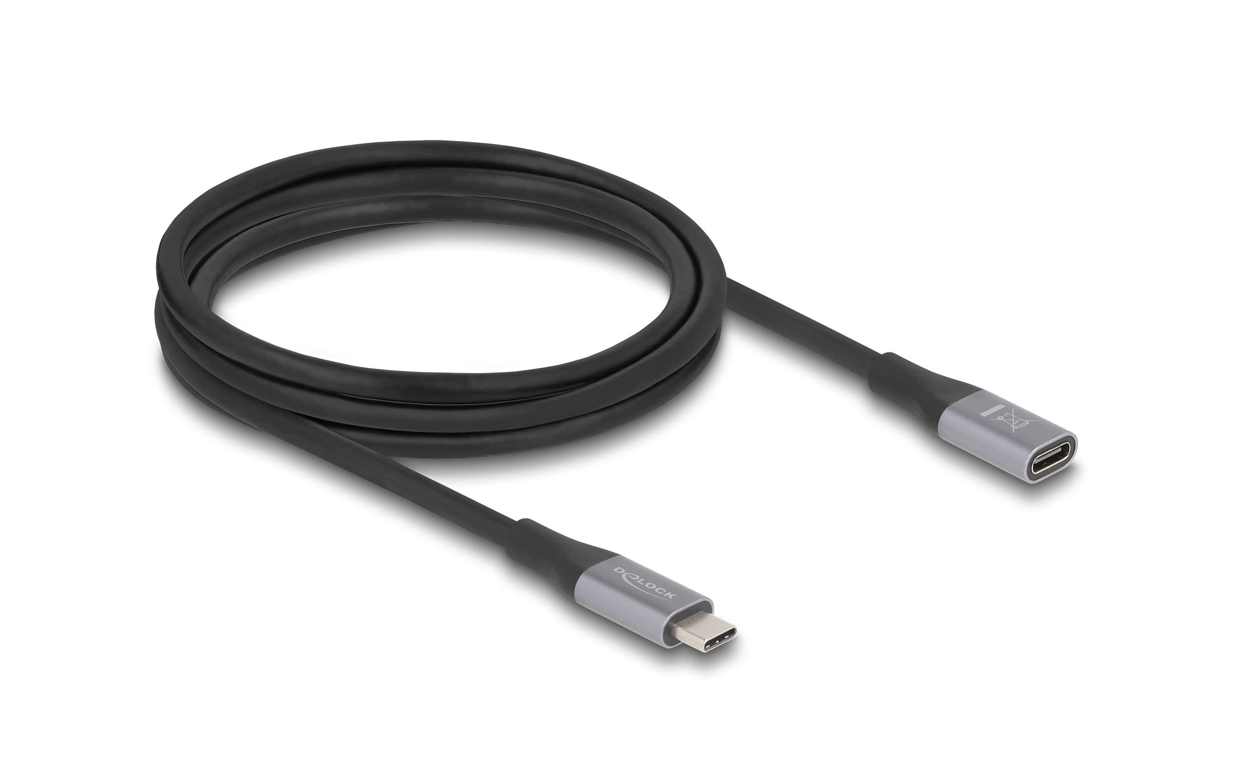 Delock USB-C Verlängerungskabel Stecker zu Buchse, 2m, 40Gbps, 240w, grau