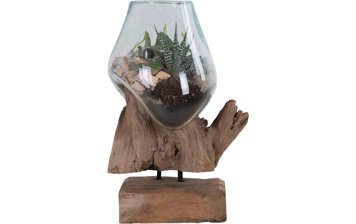 House Nordic Schale mit Kunstpflanzen Teakholz, Glas, Stahl, Höhe: 25 cm
