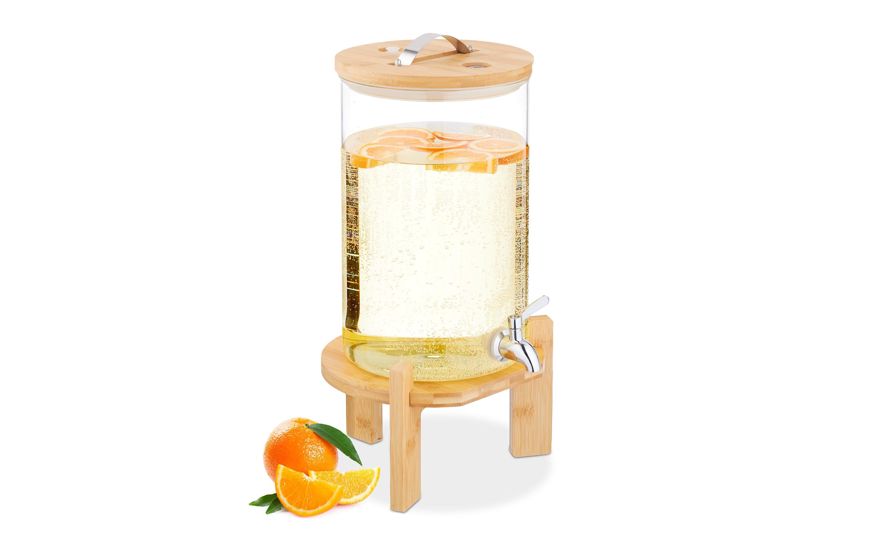 relaxdays Getränkespender mit Sockel Glas/Bambus aus China, 8 Liter