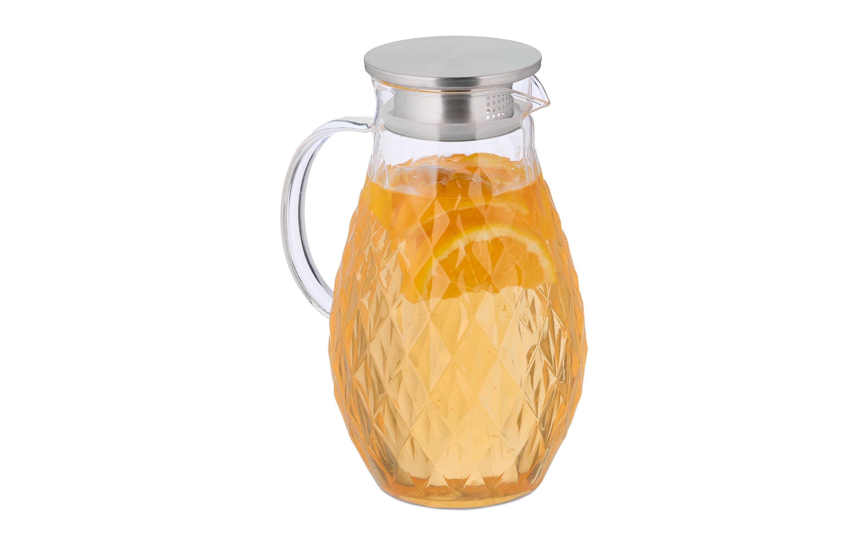 relaxdays Karaffe 2 Liter, Glas/Metall