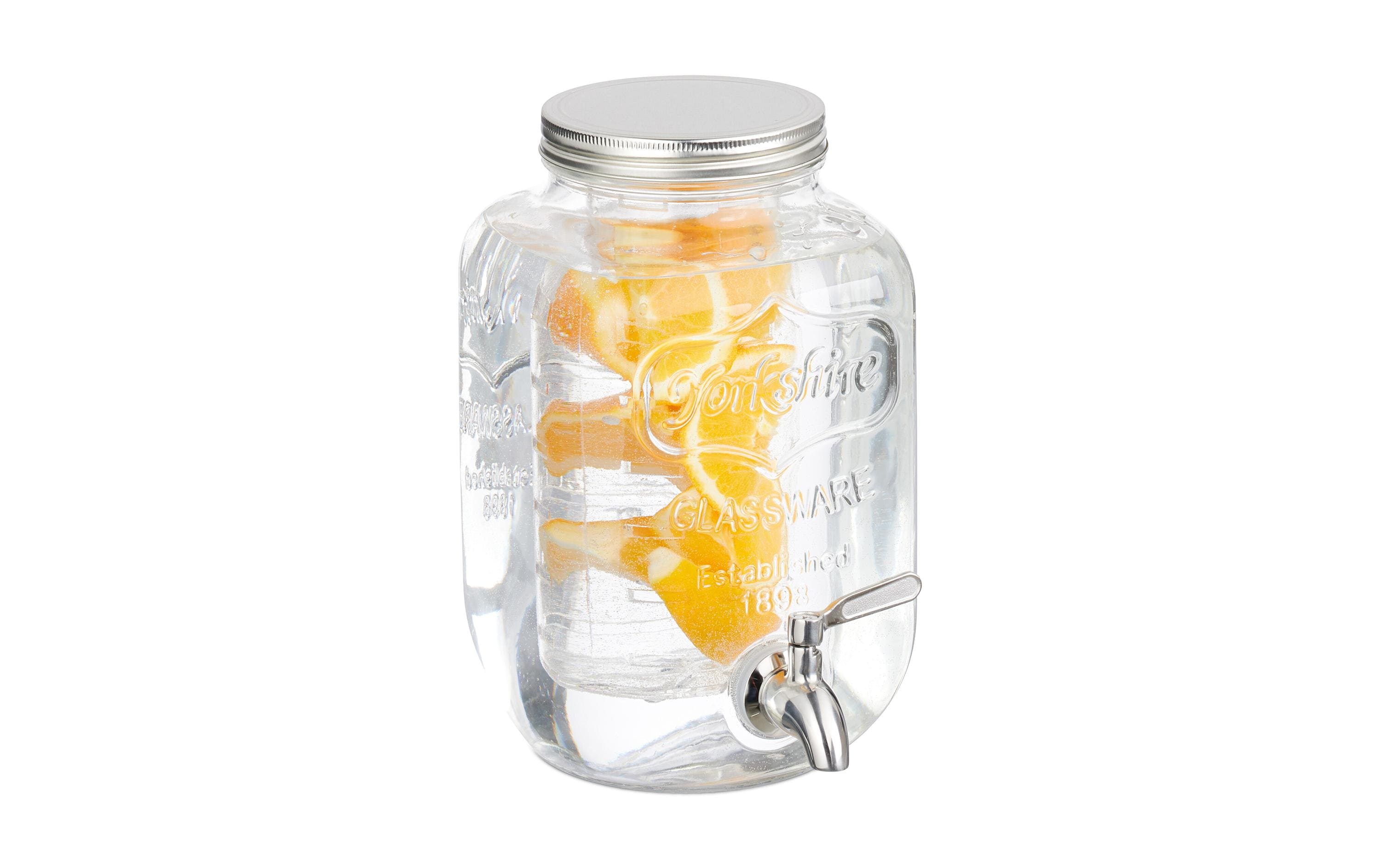 relaxdays Getränkespender mit Fruchteinsatz Glas, 4 Liter