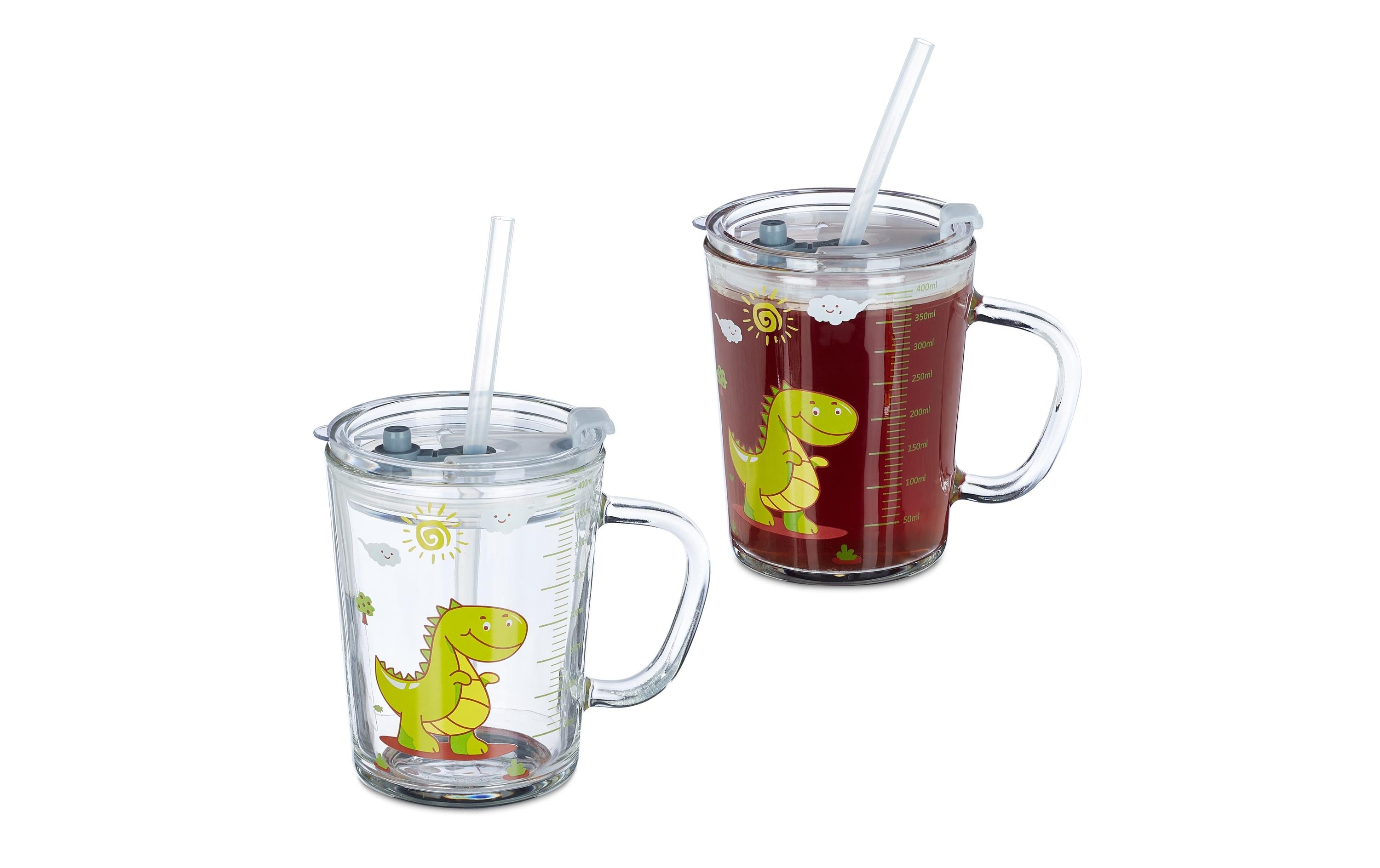 relaxdays Kindergläser Dino 400ml 2 Stück, Glas